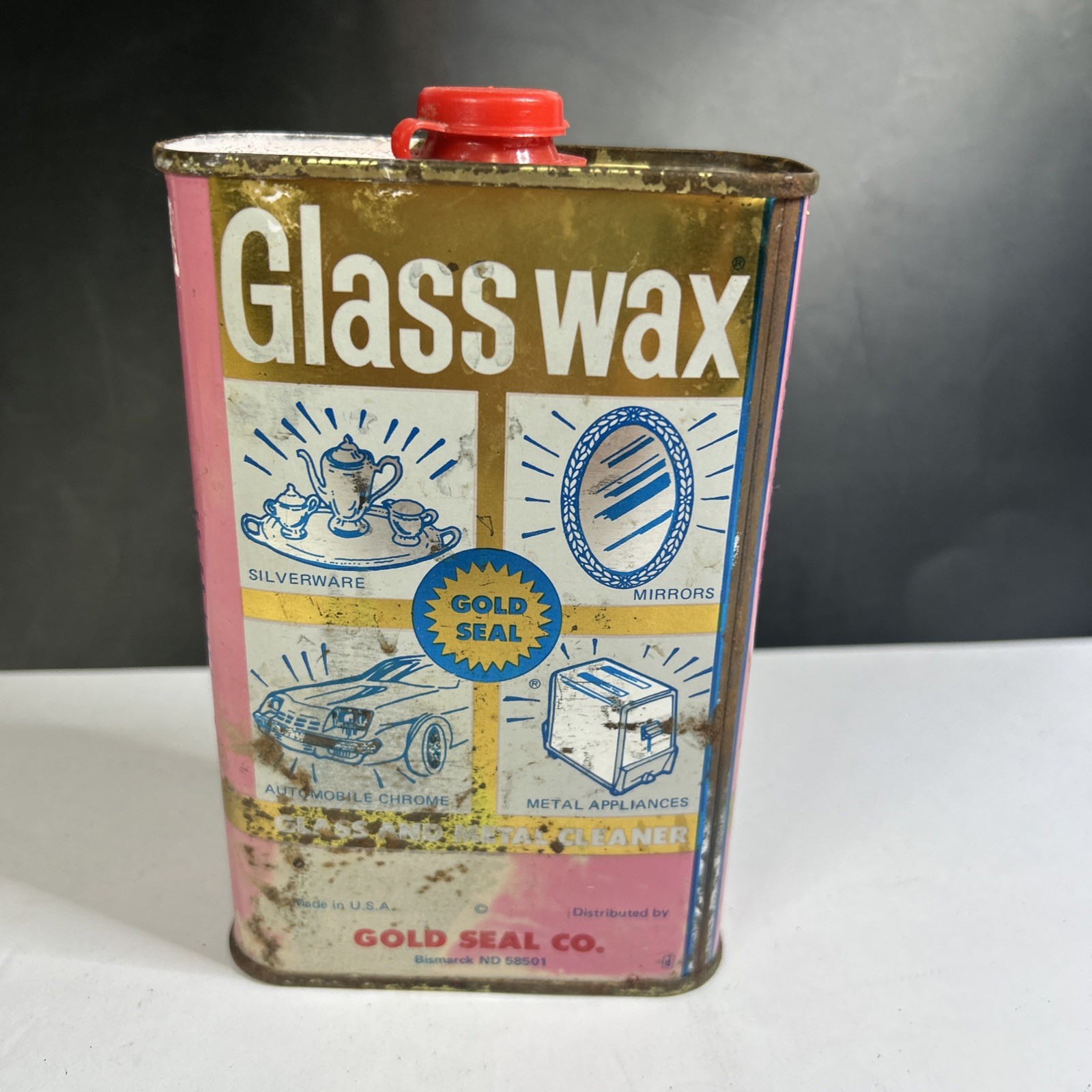 Vintage Gold Seal Glass Wax Metal Chrome Cleaner almost Full 16oz Tin Can USA