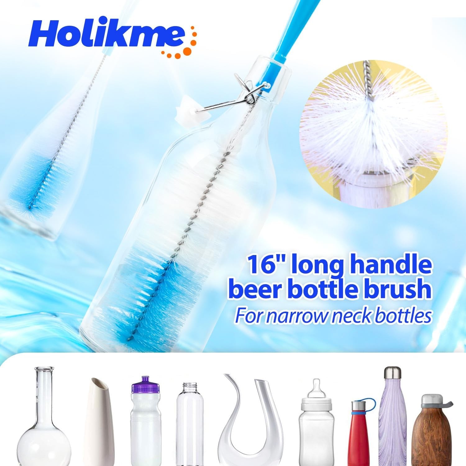 Multi-Use Bottle Brush Tube Cleaning Lab Set with Long Handle, Baby Cup Cleaner