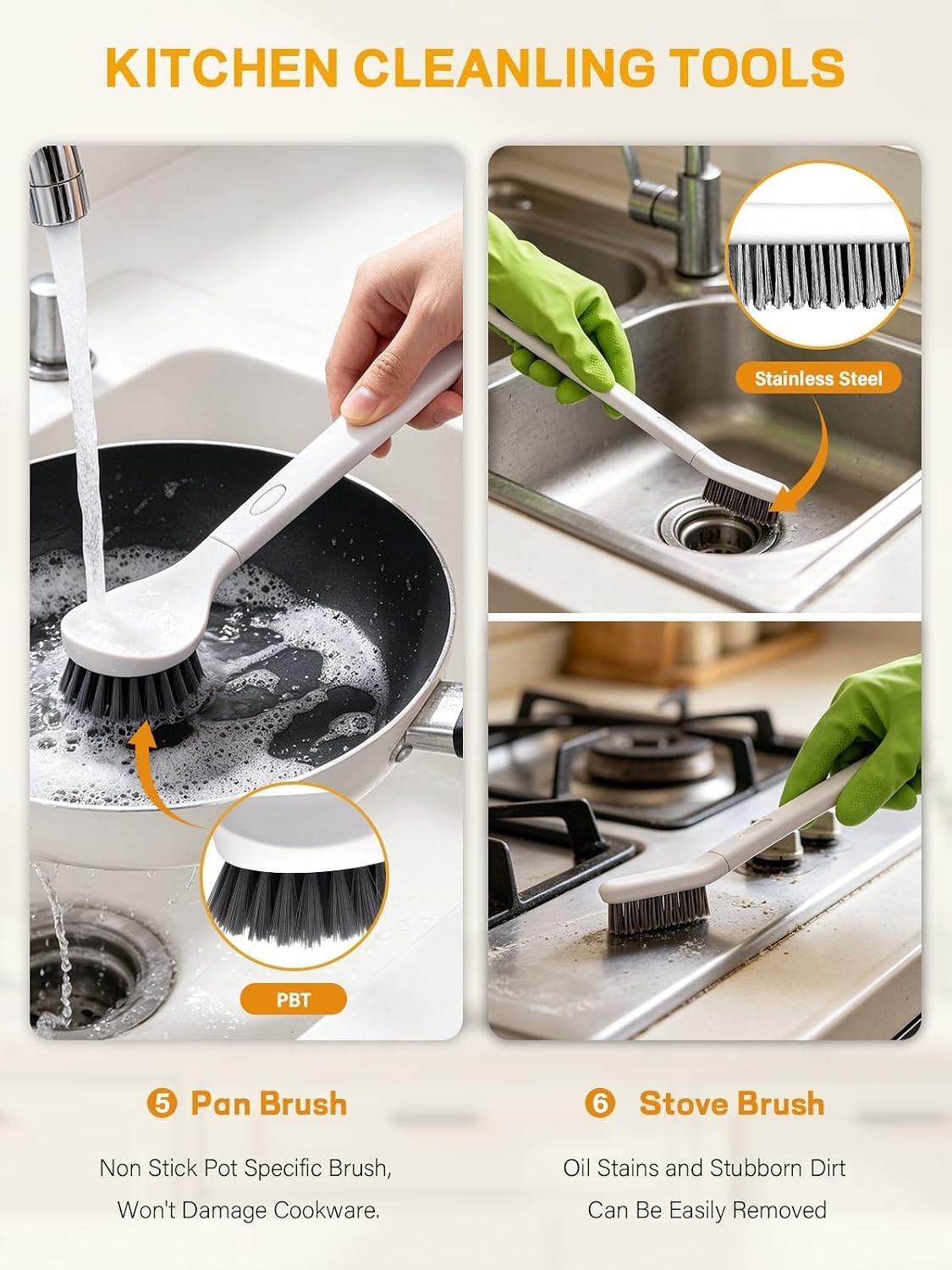 7-Pack Kitchen Cleaning Dish Brush Set with Storage Box for Pan & Bottle