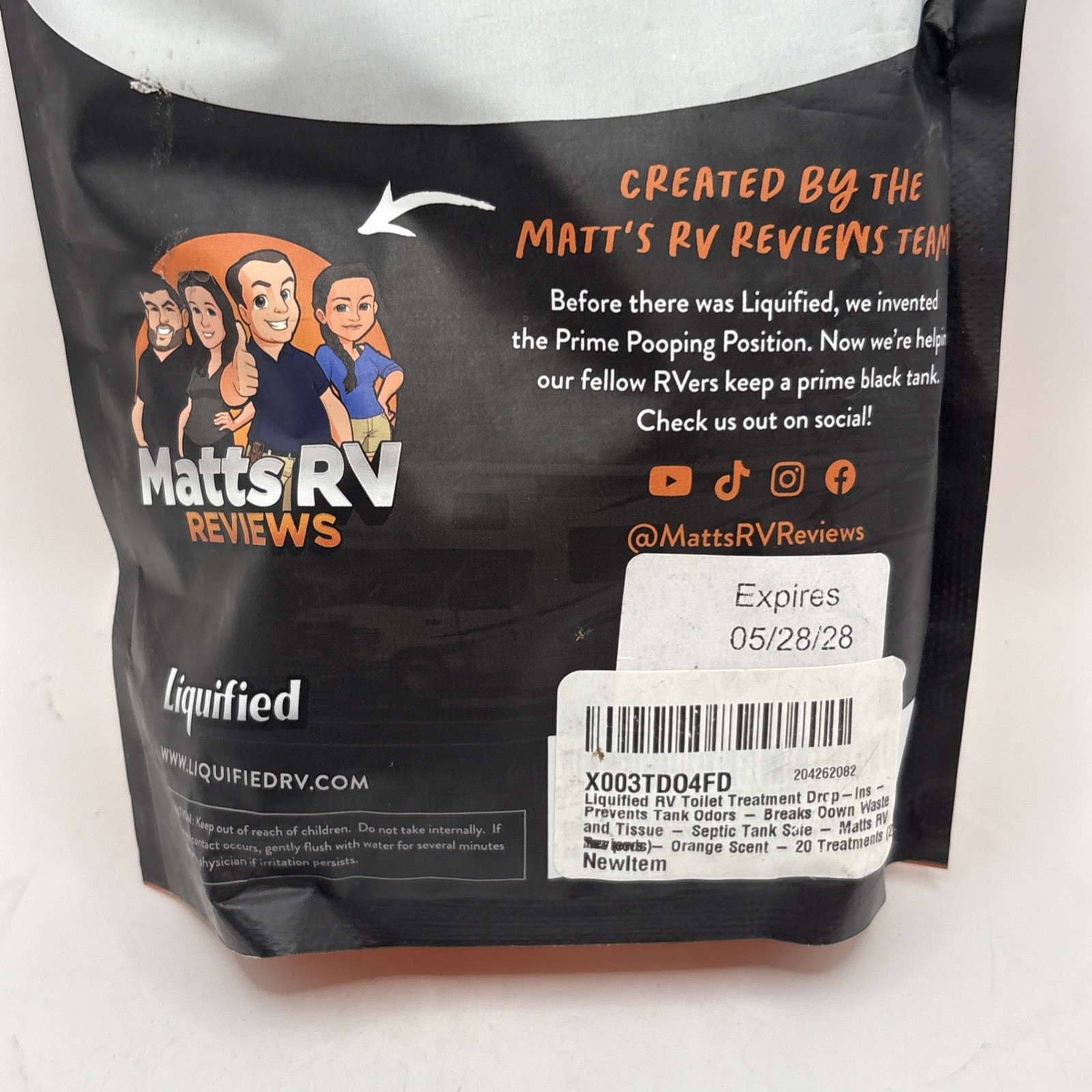 Liquified RV Natural Toilet Treatment Black Tank Drop-Ins 20 Pods Orange Scent