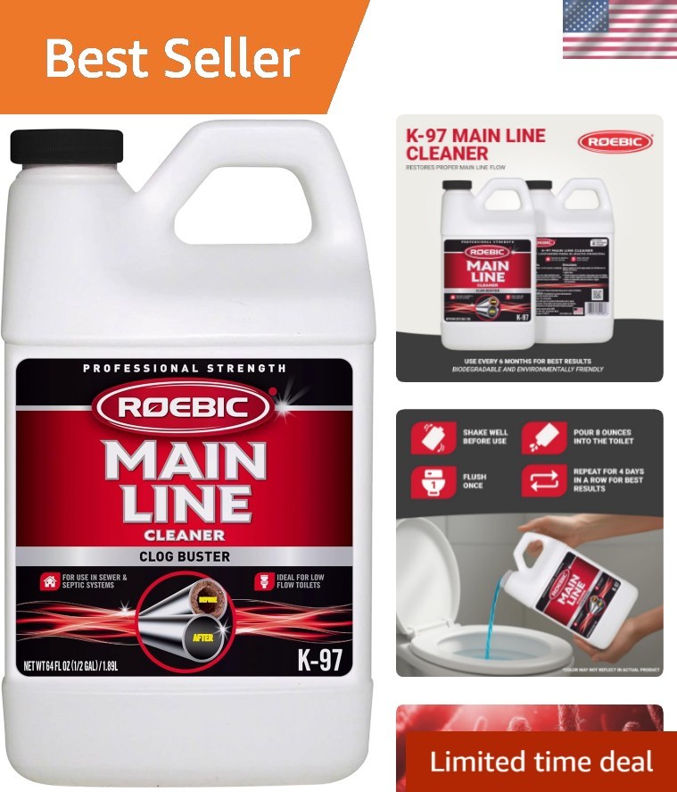 Main Line Cleaner Sewer Septic Tank Bacteria Enzymes Eliminate Clogs Safe 64oz