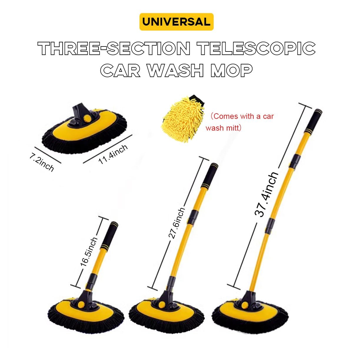 Car Wash Brush Kit, 40″ Auto Wash Mop with 15° Curved Extendable Long Handle,…