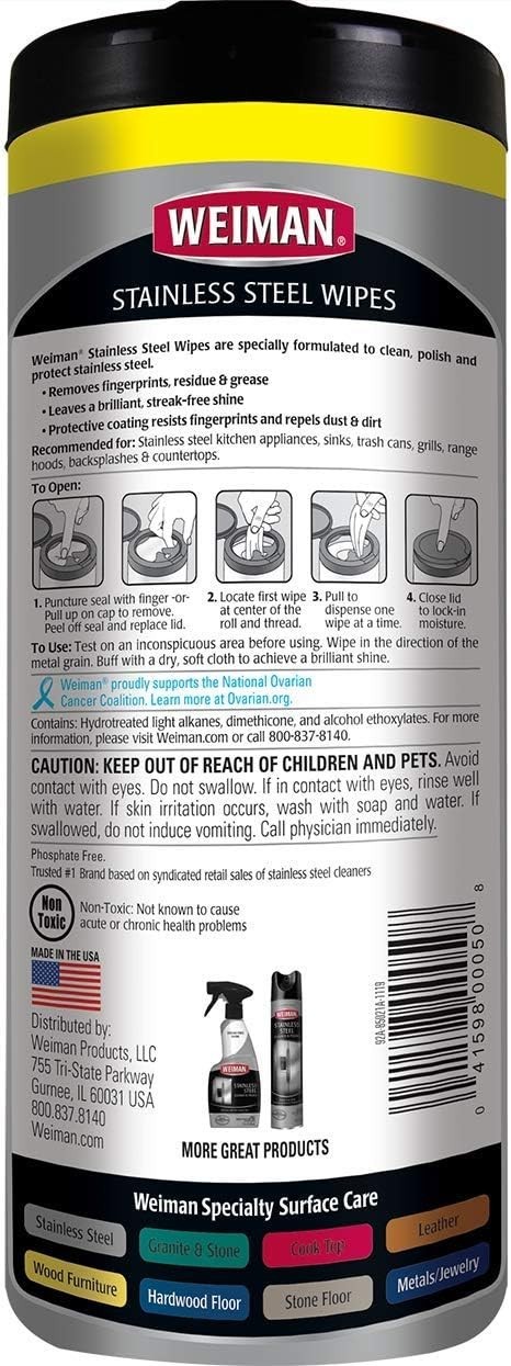Weiman 12 oz. Stainless Steel Cleaner Wipes 30 ct