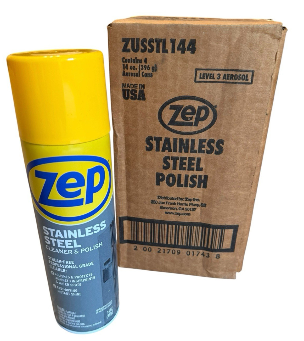 Zep Stainless Steel Cleaner & Polish (ZUSSTL144) Case of 4x 14oz Spray Cans
