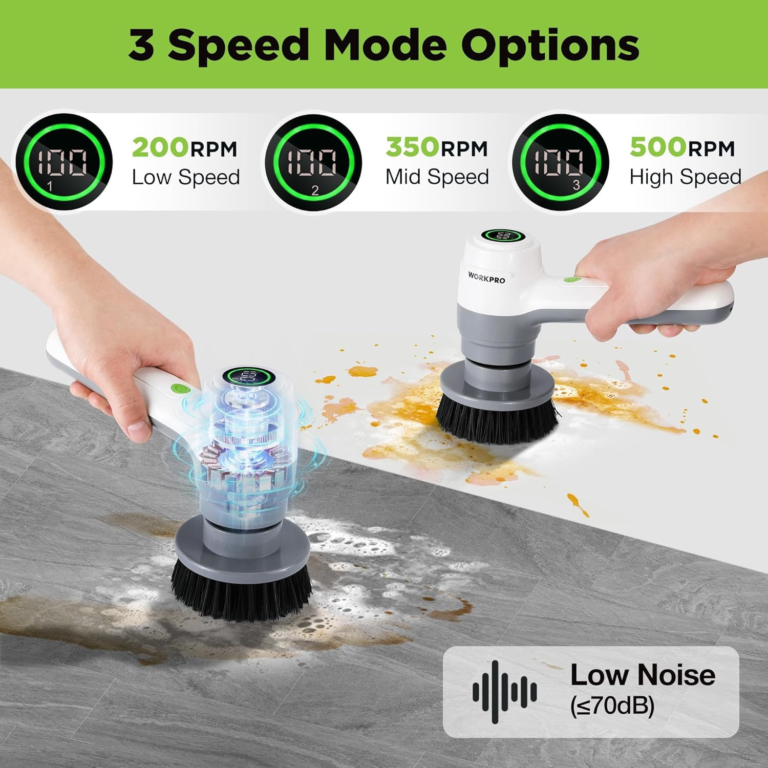 8V Electric Spin Scrubber, 3-Speed Adjustable Shower Scrubber with 6 Replaceable