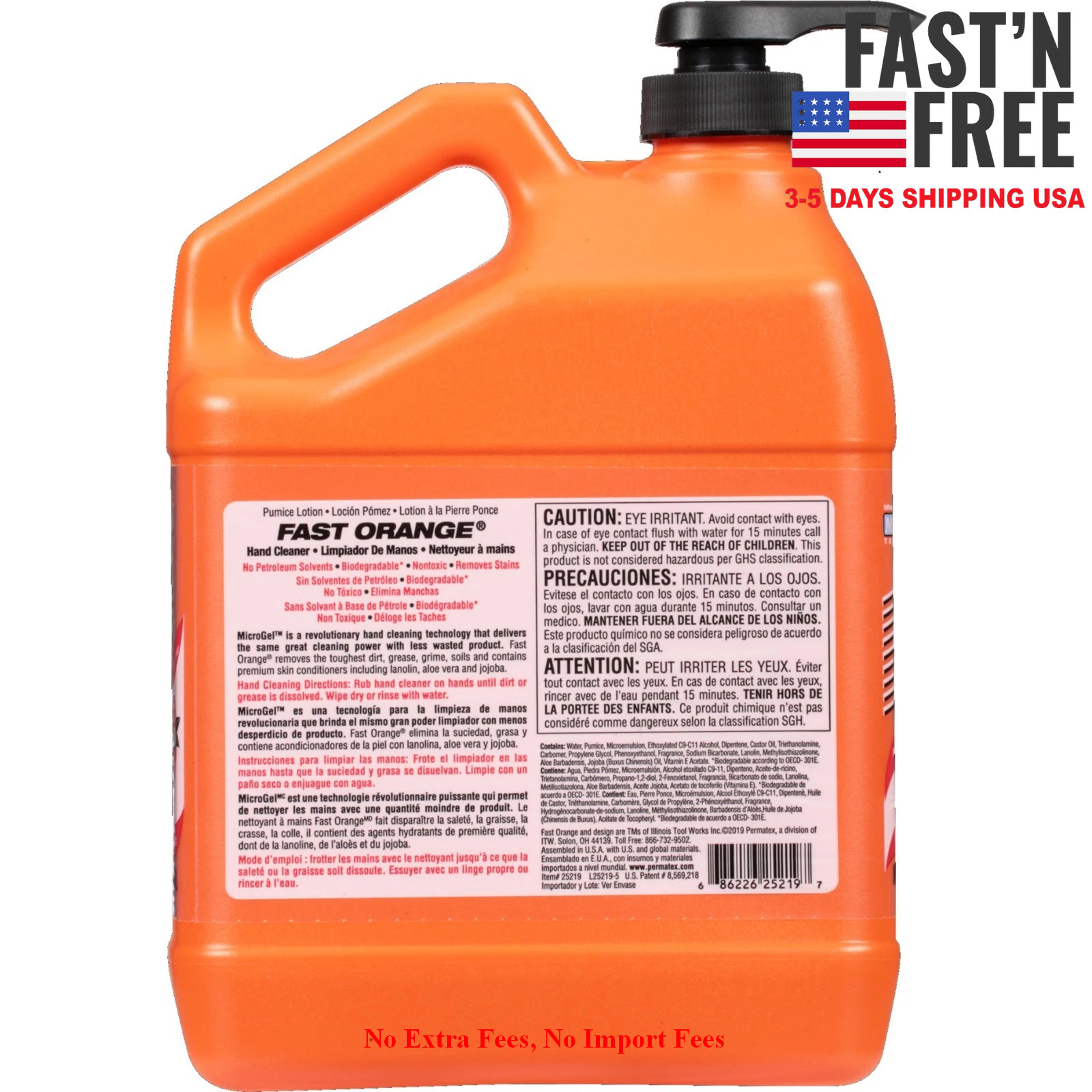 Fast Orange Pumice Hand Cleaner 1 Gal. Orange Scented Natural Citrus Scent 4PACK