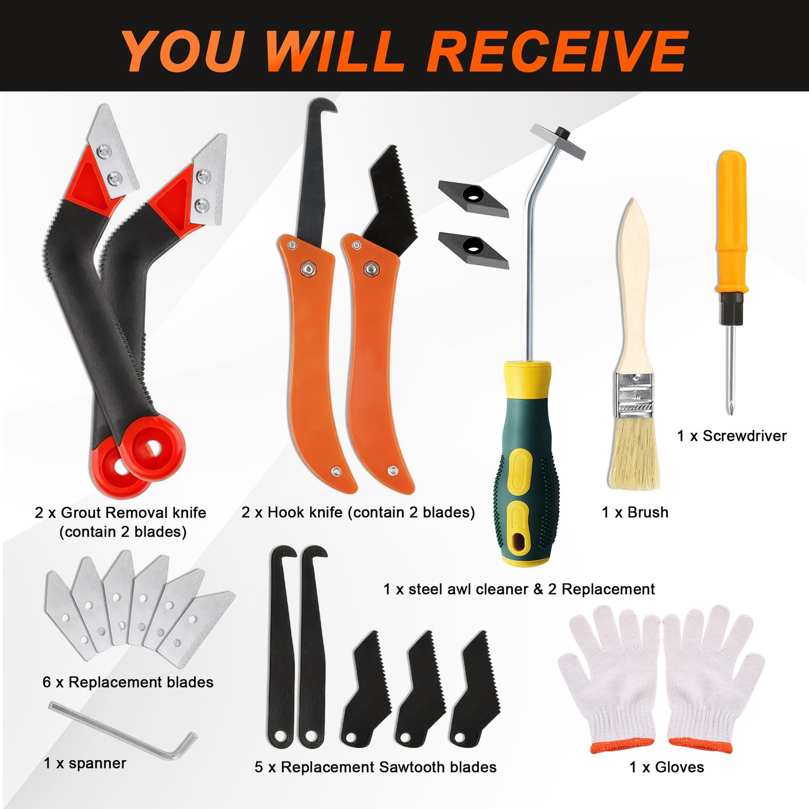 23 Pack Grout Removal Tool Kit, 2 Tile Grout Saws with 6 Extra Blades, 2 Hand…