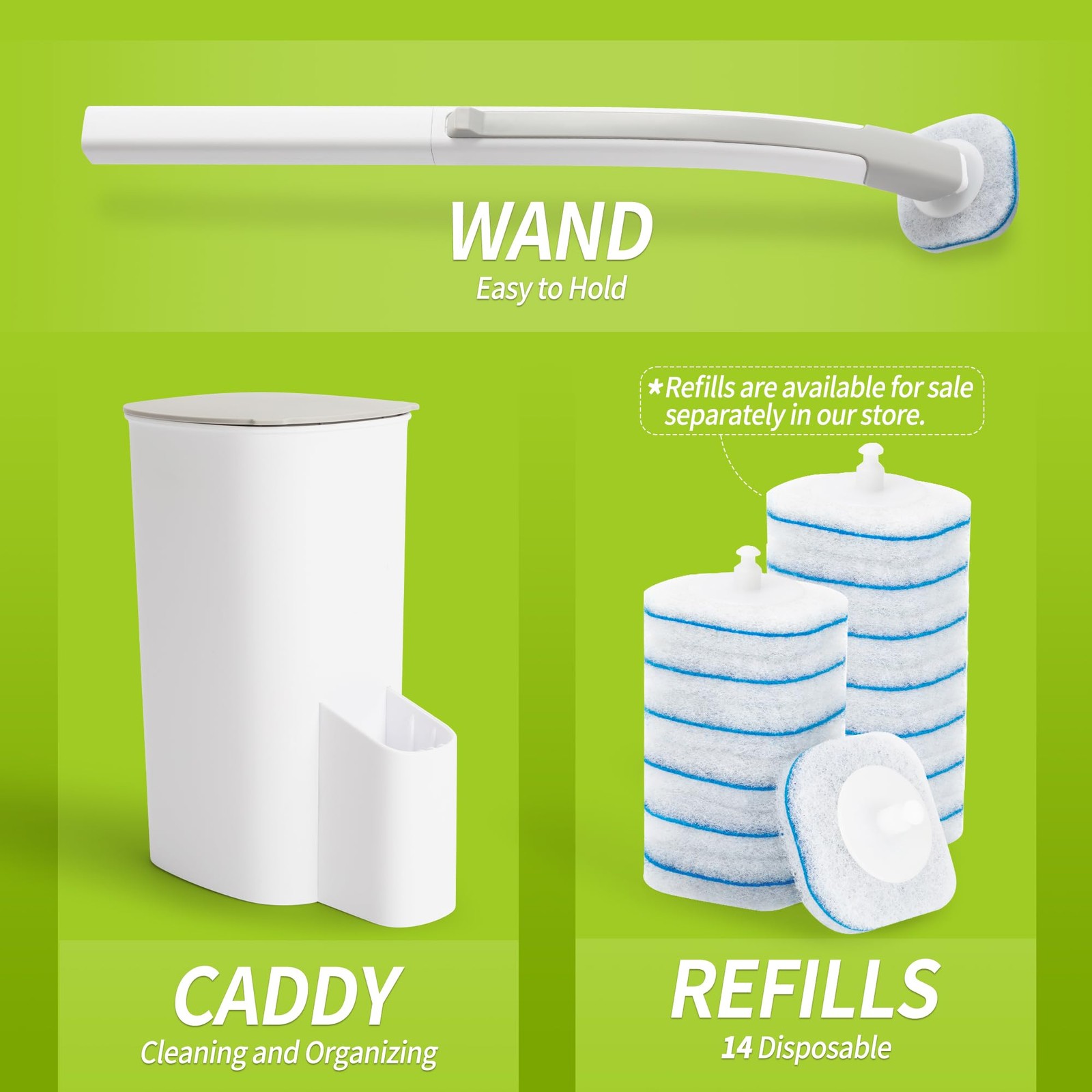 Toilet Bowl Cleaner Wand with 14 Refills, Disposable Toilet Brush Set with Ho…