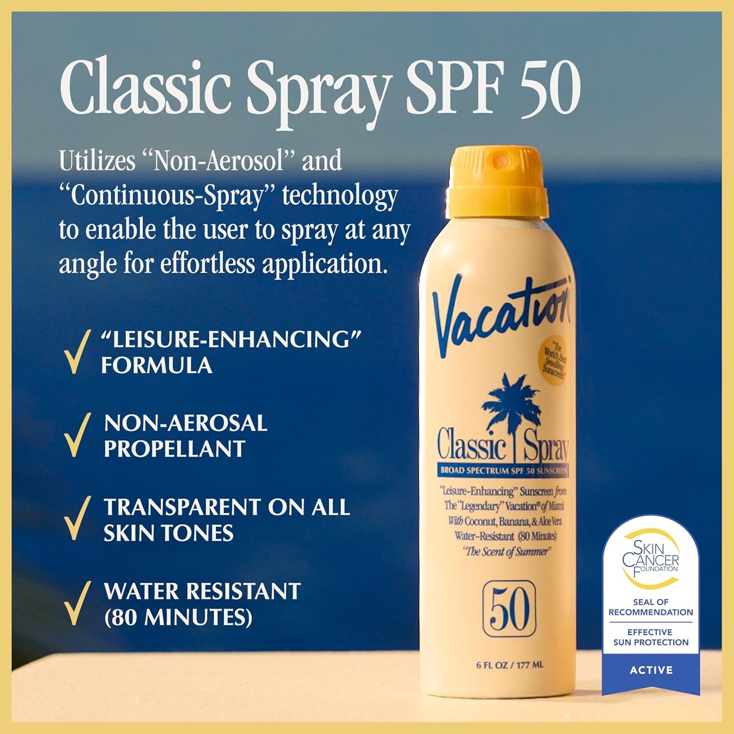 Vacation Classic SPF 50 Sunscreen Spray, 6 Fluid Ounces, Pack of 3 – Broad Spe