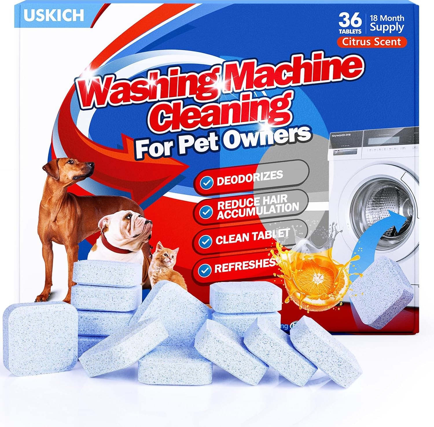 USKICH 40 Pack Washing Machine Cleaner Tablets,Deep Cleaning Descaler for HE Fro