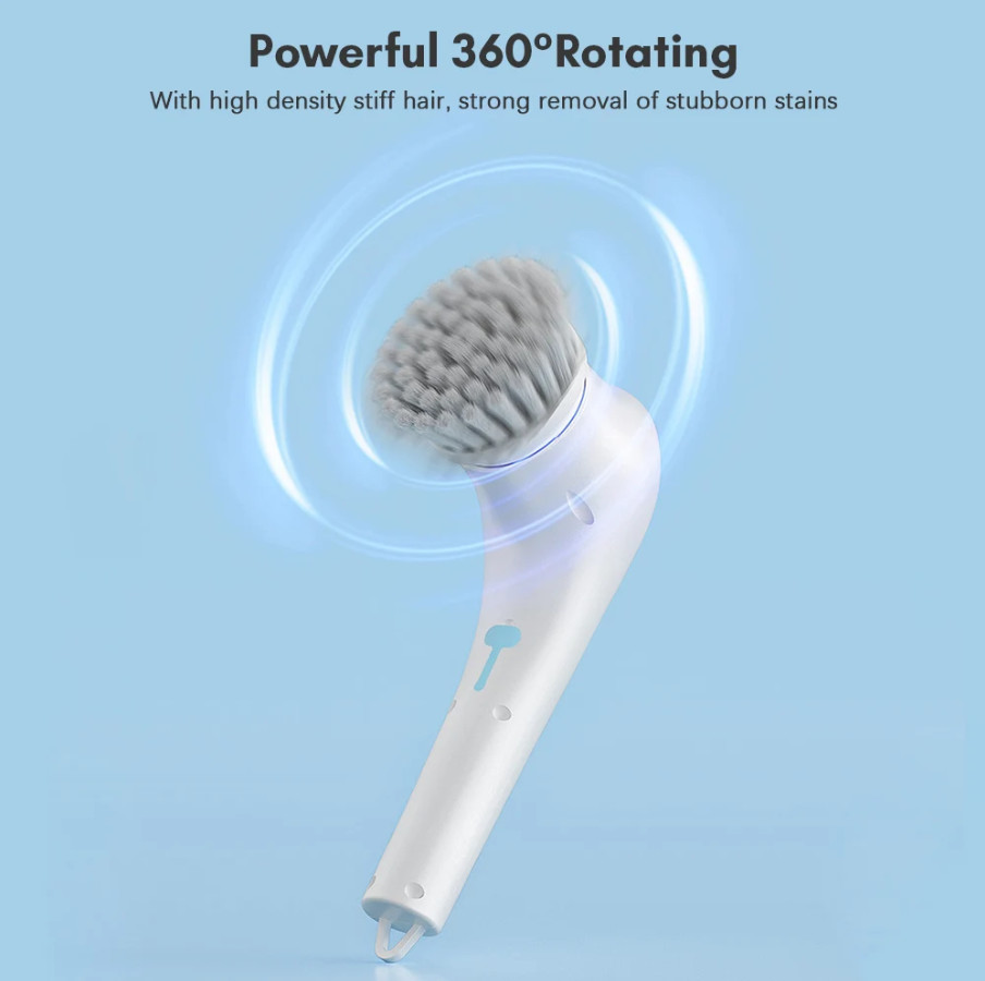 Cordless Electric Spin Scrubber, Rechargeable Turbo Cleaner with 5 Brush Heads