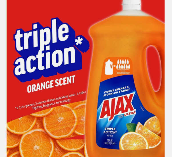 Ajax Ultra Triple Action, Dishwashing Liquid Dish Soap, Orange, 90 Fluid Ounce
