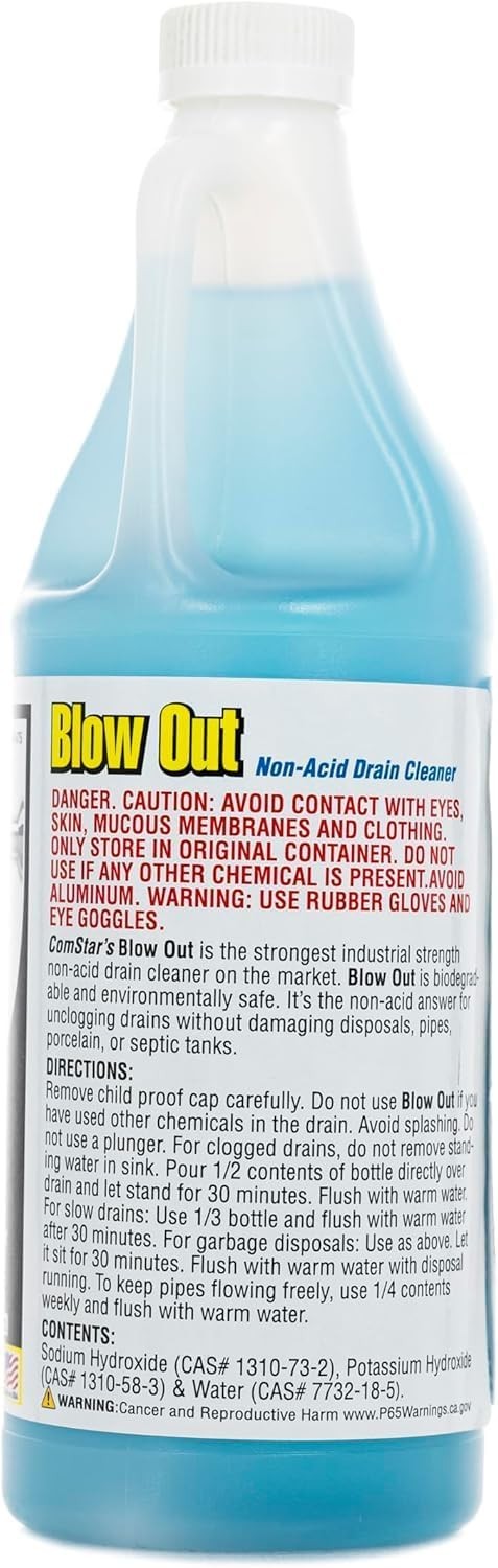 ComStar Blow Out 1 Qt Non-Acid Liquid Drain Cleaner for Clogged Drains, 12 pack