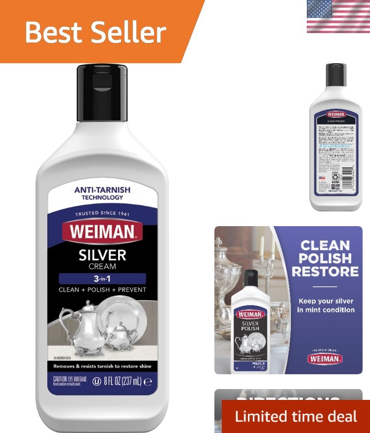 Silver Cream Cleaner 3-in-1, Anti-Tarnish Technology, Safely Clean, Polish, S…