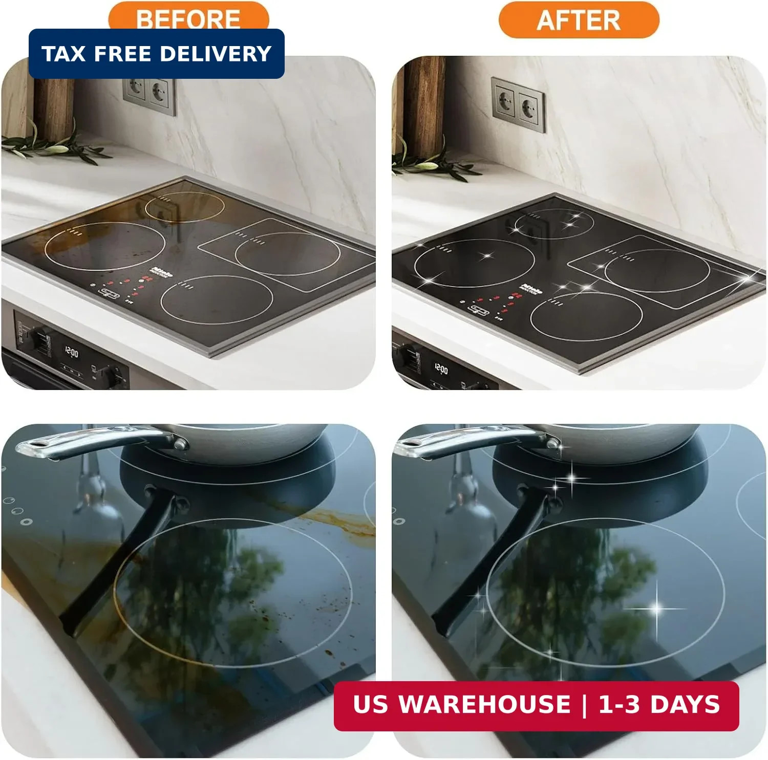 Meuvcol Glass Stove Top Cleaner Kit, 12 Oz Glass Cooktop Cleaner Non-Abrasive, S