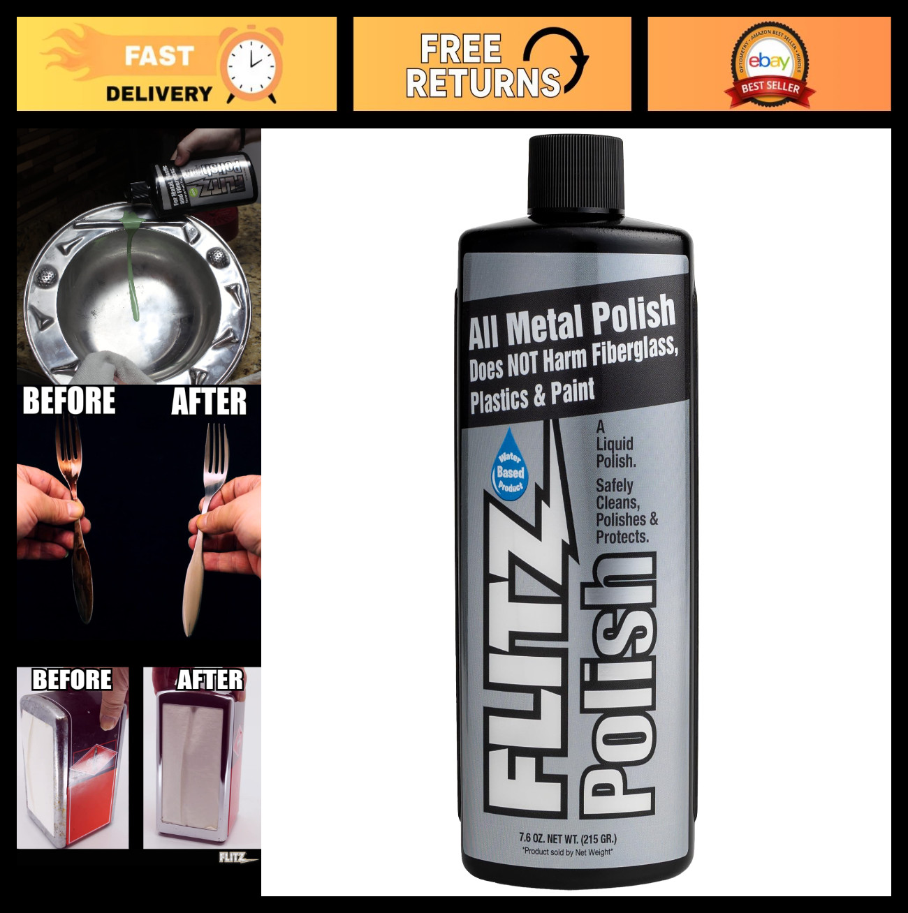 Multi-Purpose Metal Polish Liquid 7.6oz – Tarnish Remover for Aluminum, Chrome,