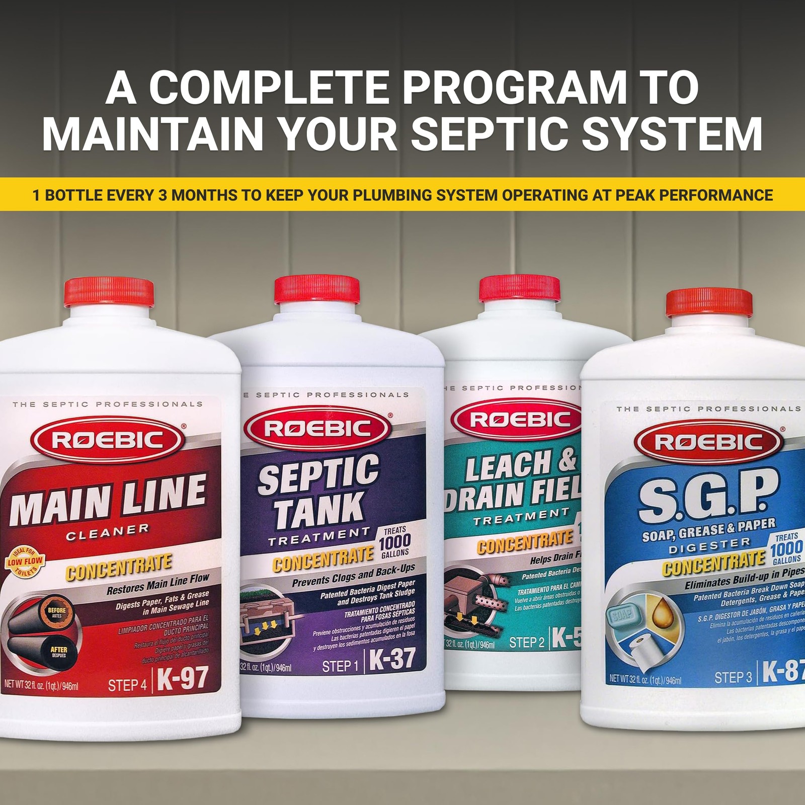 Roebic SMP-1000-PAK-1 Complete Septic System Maintenance Kit 4 Quarts, Pack of