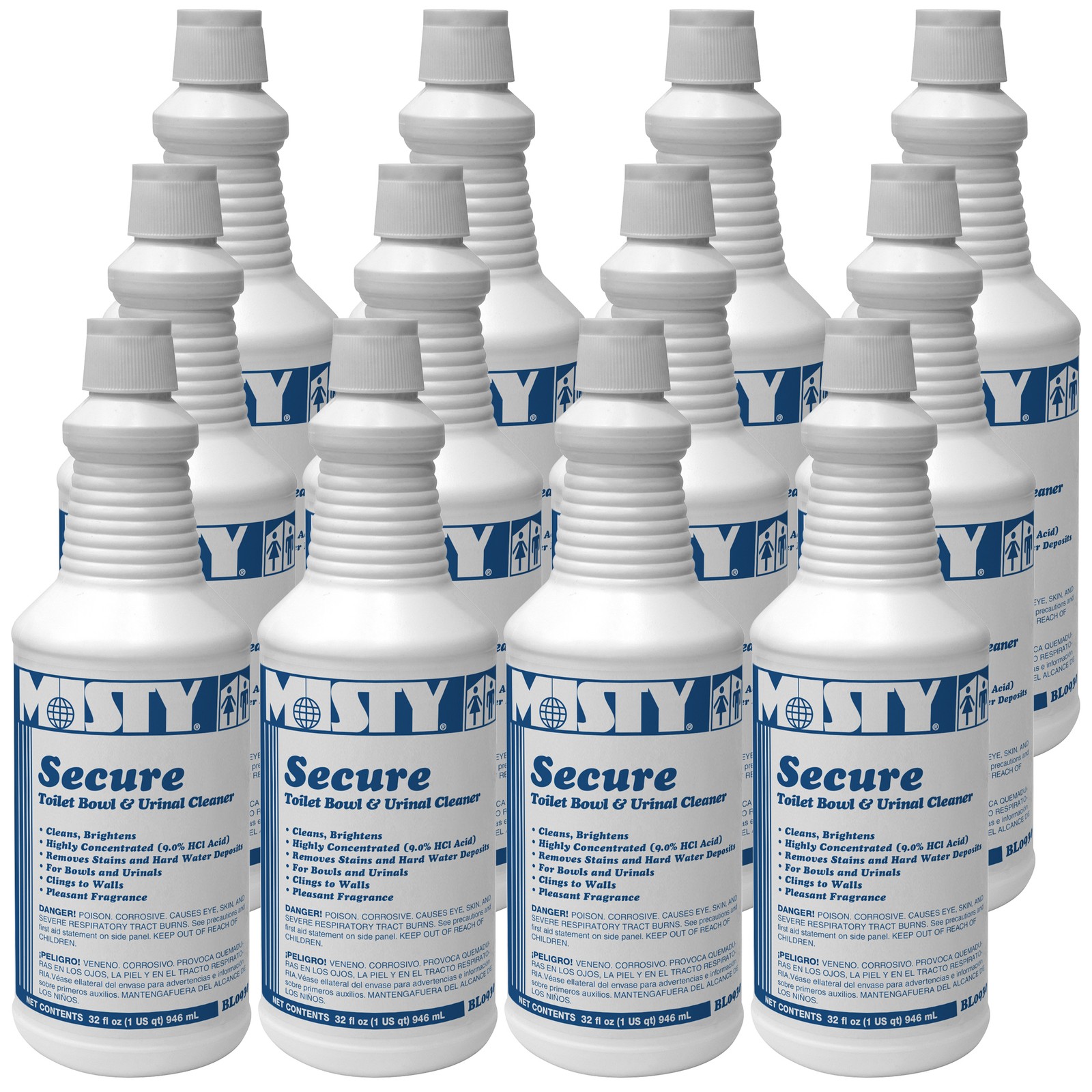 Misty Secure Toilet Bowl and Urinal Cleaner – 32 Ounce (Case of 12) – 1038801 –