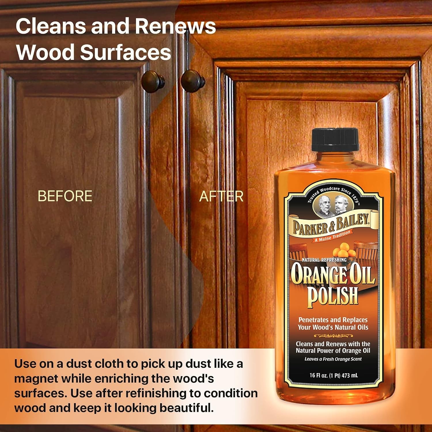 Orange Scented Wood Polish – 16 oz Cleaner for Restoring Furniture Finish