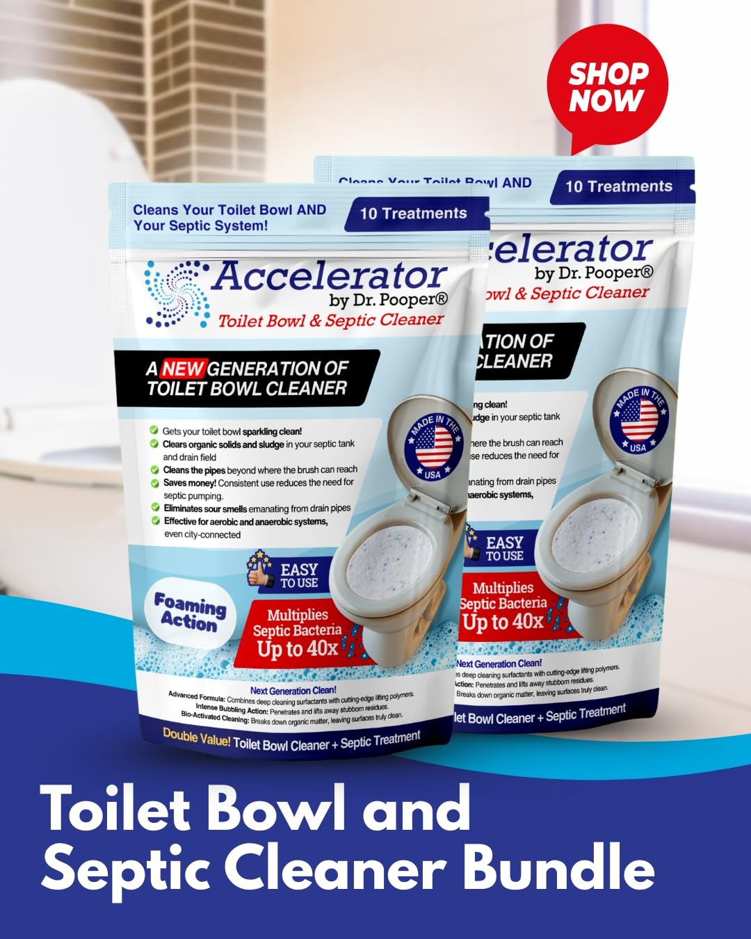 Accelerator by Dr. Pooper Toilet Bowl and Septic Cleaner 2-Pack, 32 Treatments