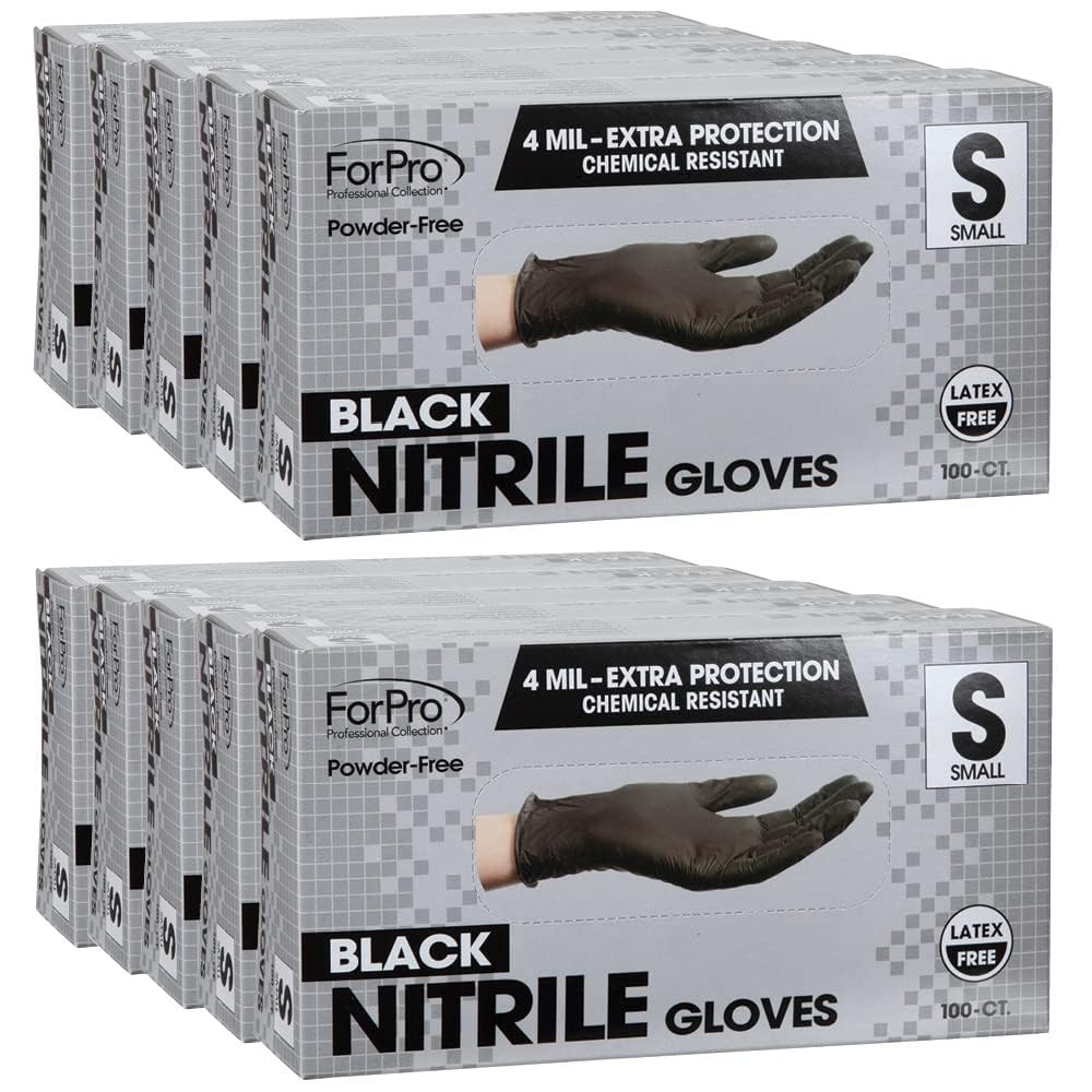 ForPro Disposable Nitrile Gloves, Chemical Small (Pack of 1000), Black