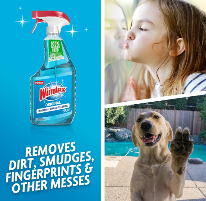 Windex Glass and Window Cleaner Spray Bottle, Packaging Designed to Prevent Leak