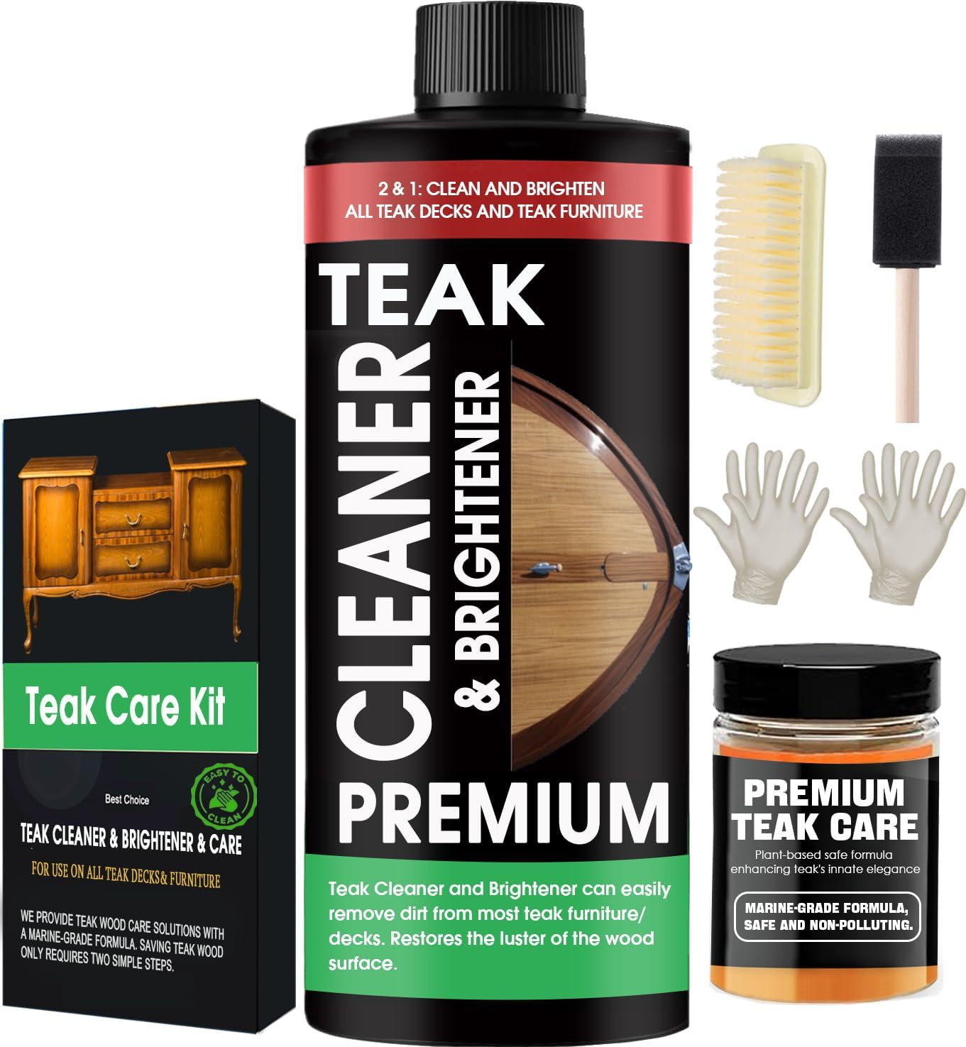 Teak Cleaner and Brightener Kit – Teak Cleaner for Wood Outdoor Furniture. Ideal