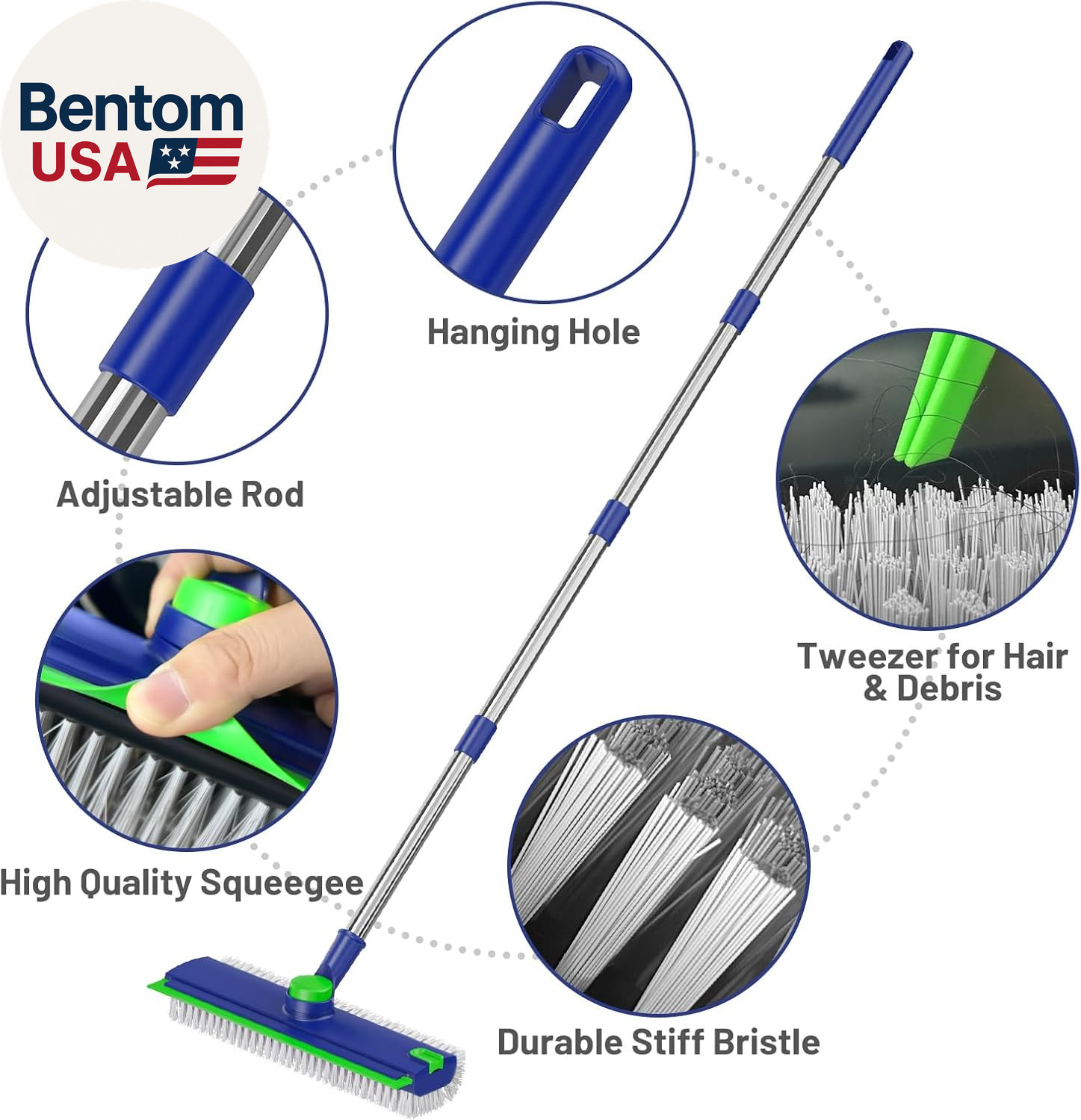 Floor Scrub Brush with Long Handle: 3 in 1 Heavy-Duty Floor Scrubber Brush with