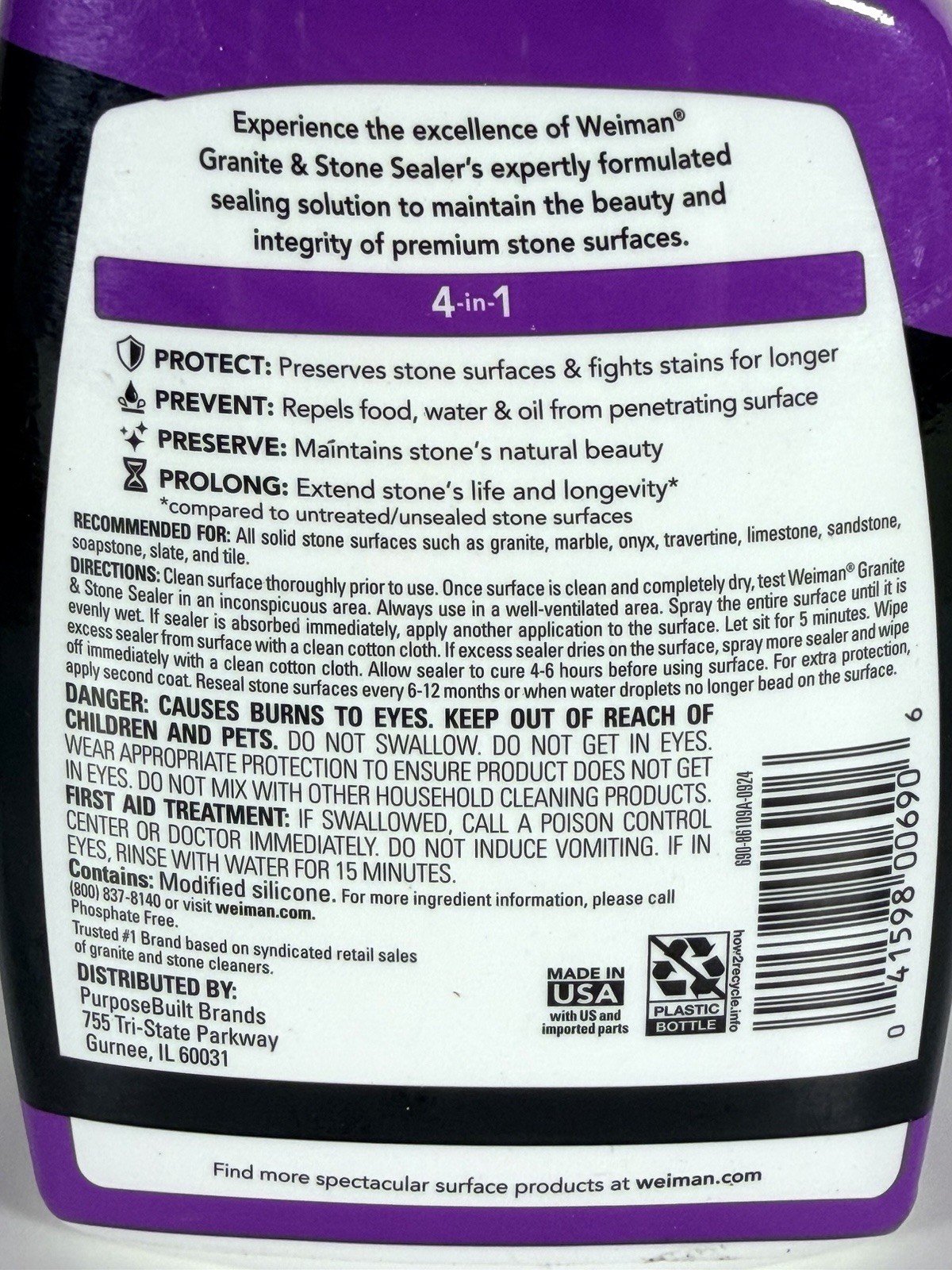 Weiman Granite & Stone Sealer 4-in-1 24 oz Protect Preserve Countertops