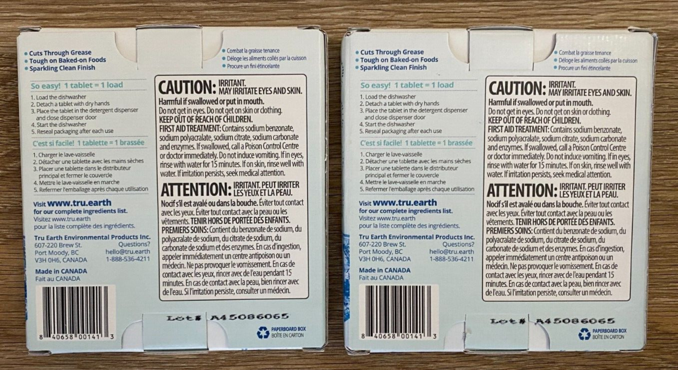 Tru Earth Dishwasher Detergent 30 Tablets Fragrance Free Eco Friendly Lot 2 NEW
