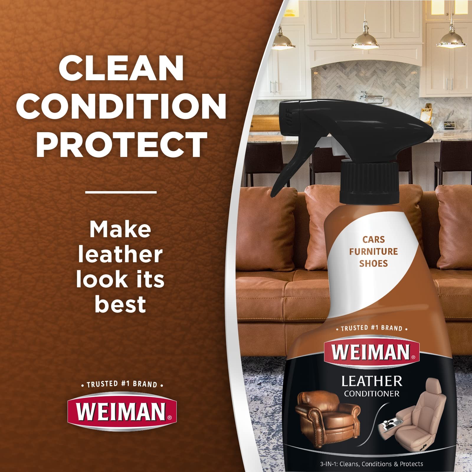Weiman Leather Cleaner Conditioner 12Oz Non Toxic Uv Protection For Leather