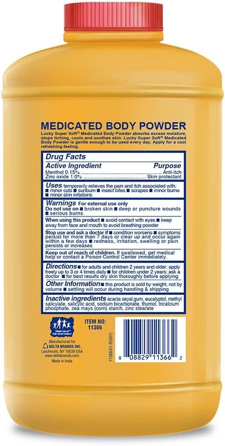 Lucky Super Soft 11366-12 8 oz Medicated Cornstarch Body Powder – Pack of 12