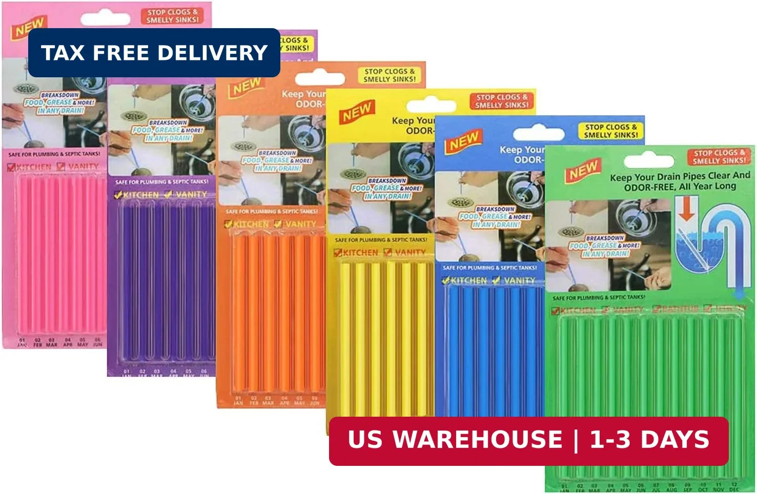72pcs Drain Cleaner Deodorizer Sticks – Keep Drain Pipes Clear, Prevent Clogs fo