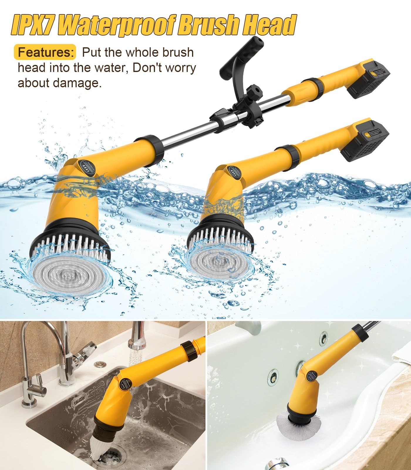 Electric Spin Scrubber Extra Large Brush Q3,6000 mAh Best Battery Power Scrub…