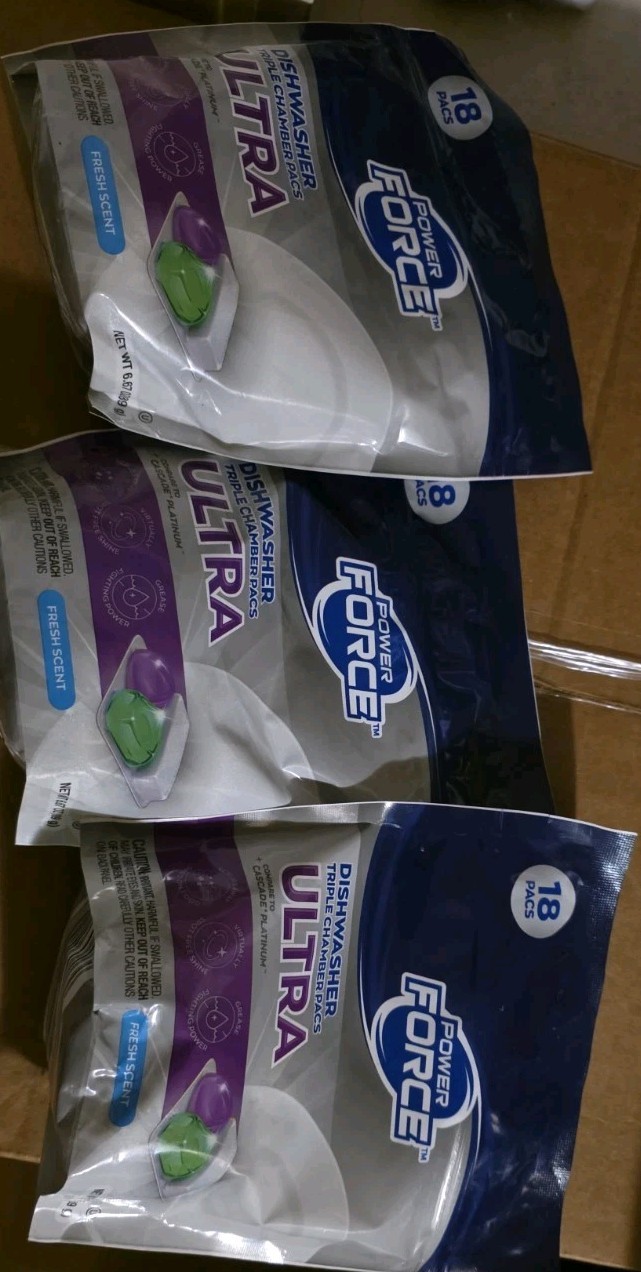 3 Pack Power Force Dishwasher Triple Chamber Pacs Tablets 18 Pack Fresh Scent
