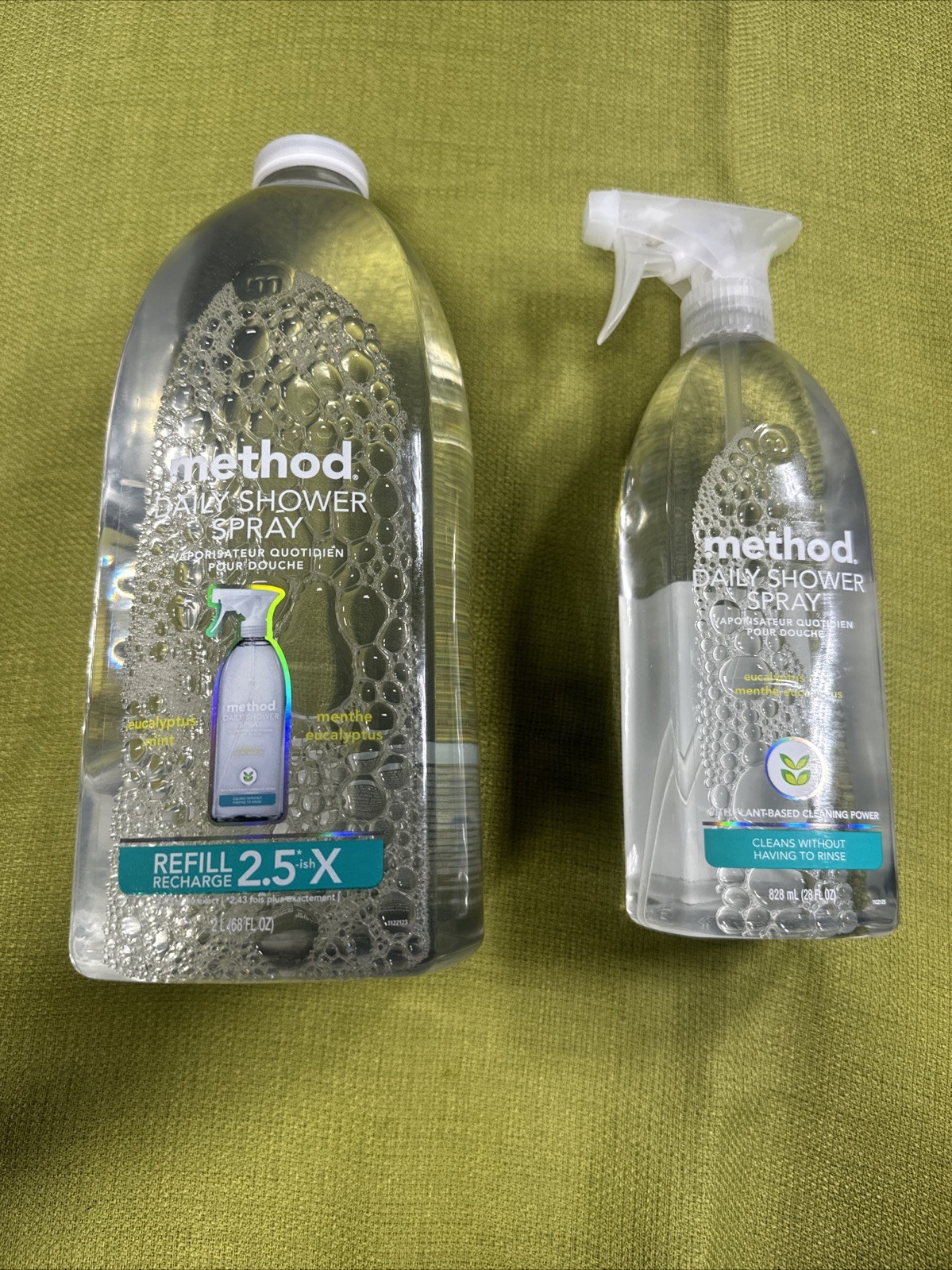 New Method Daily Shower Spray Cleaner 68oz Refill, Eucalyptus Mint + Spray 28 Oz