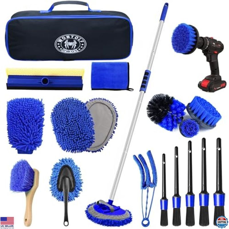 62″ Car Wash Brush Kit, 21Pcs Microfiber Mop Mitt for Car Detailing & Cleaning