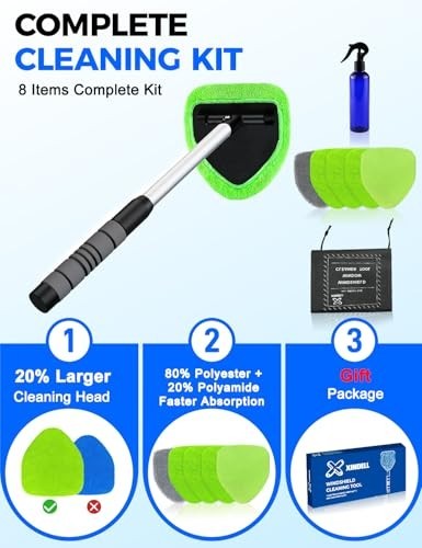Windshield Cleaner Tool Extendable Handle 5.7×6.1in 180 Swivel Head Car