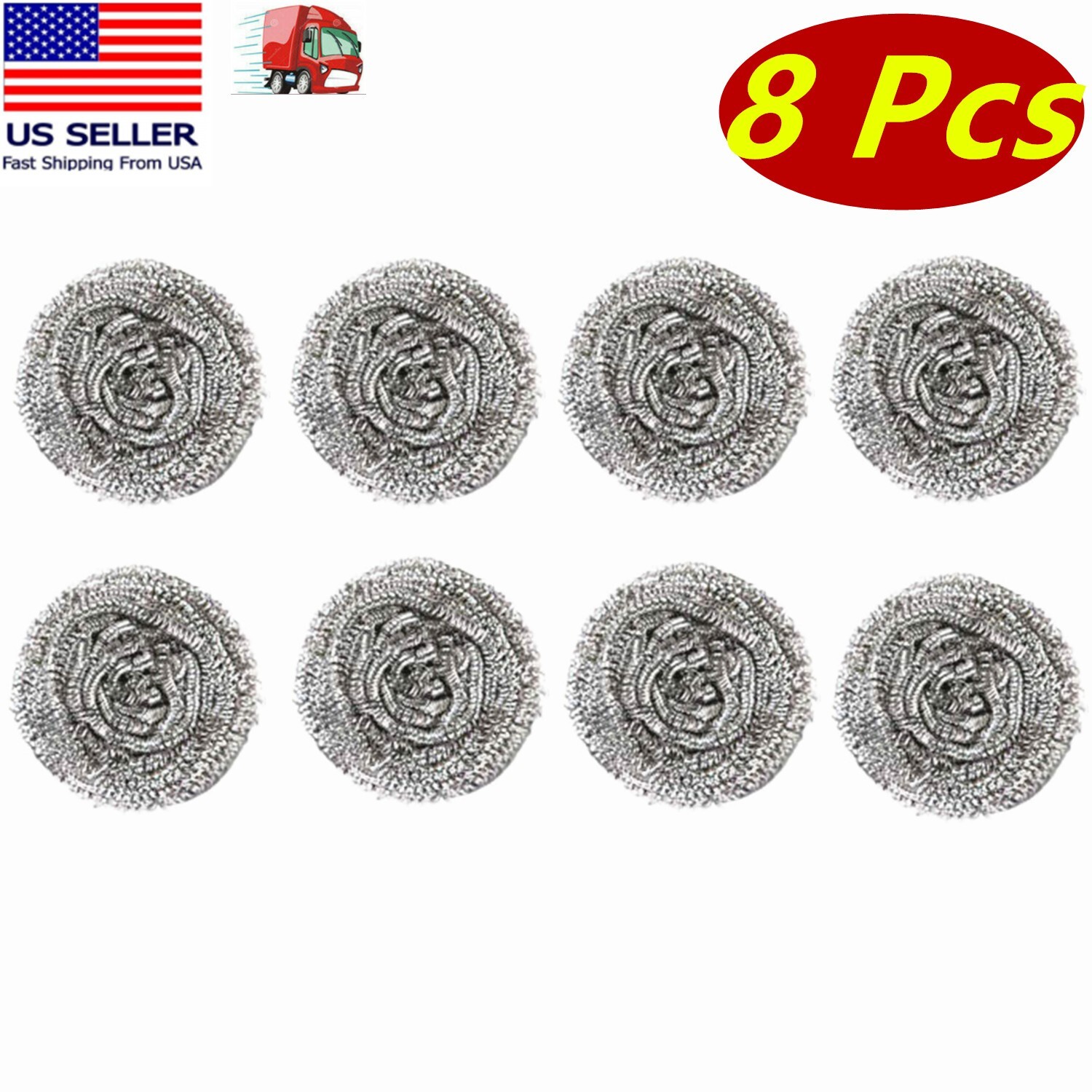 8 Pcs Stainless Steel Sponges Scrubbing Scouring Pad Scourer Kitchen Bathroom