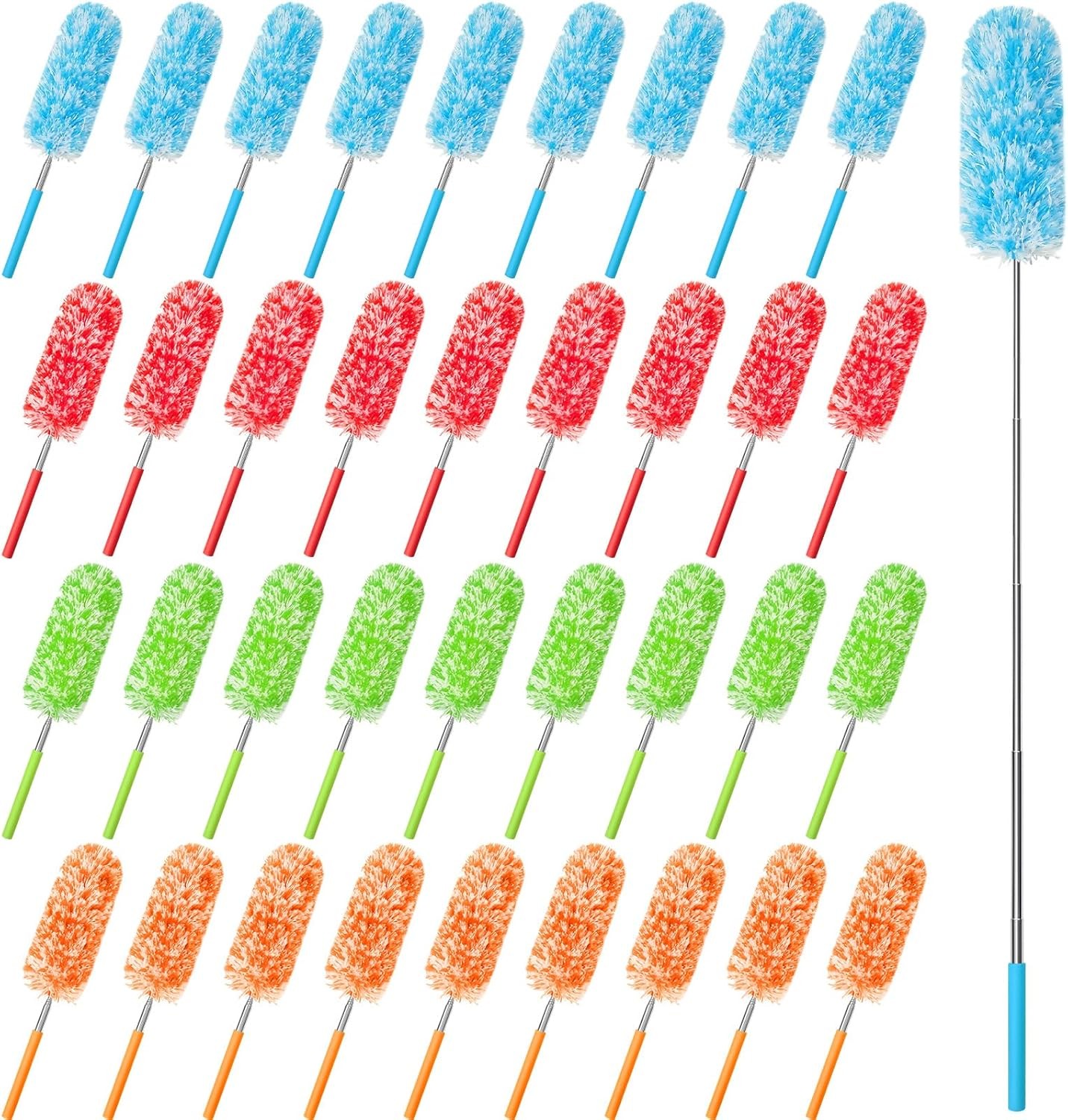 12 Pcs Microfiber Feather Duster Cleaning 13-31 Inch Extendable Cobweb Dusters