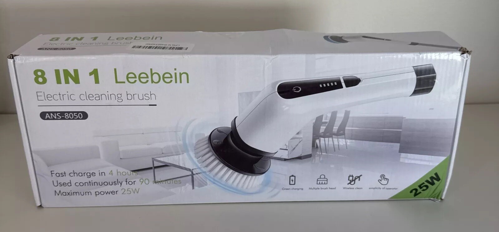 Leebein Electric Spin Scrubber, Cordless Cleaning with 8 Replaceable Brushes NEW