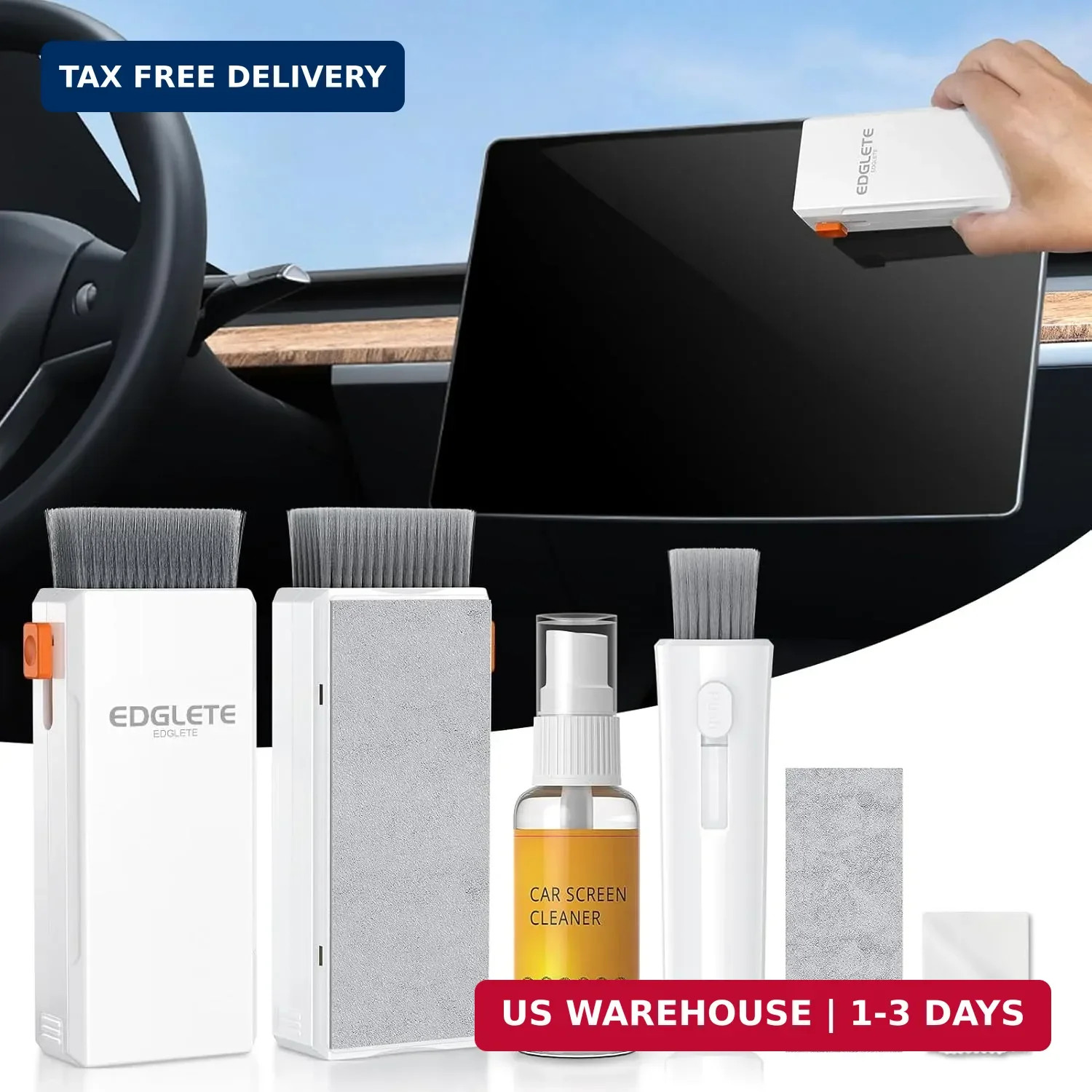 Edglete Car Screen Cleaner Spray and Wipe, Car Interior Cleaner Detailing Kit Sc