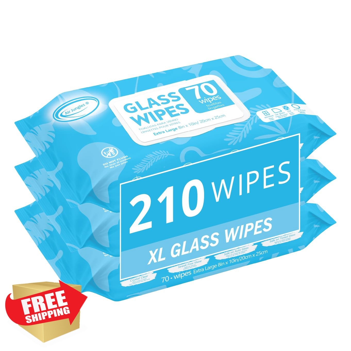 Air Jungles Glass Wipes 70 Count Pack 3 XL
