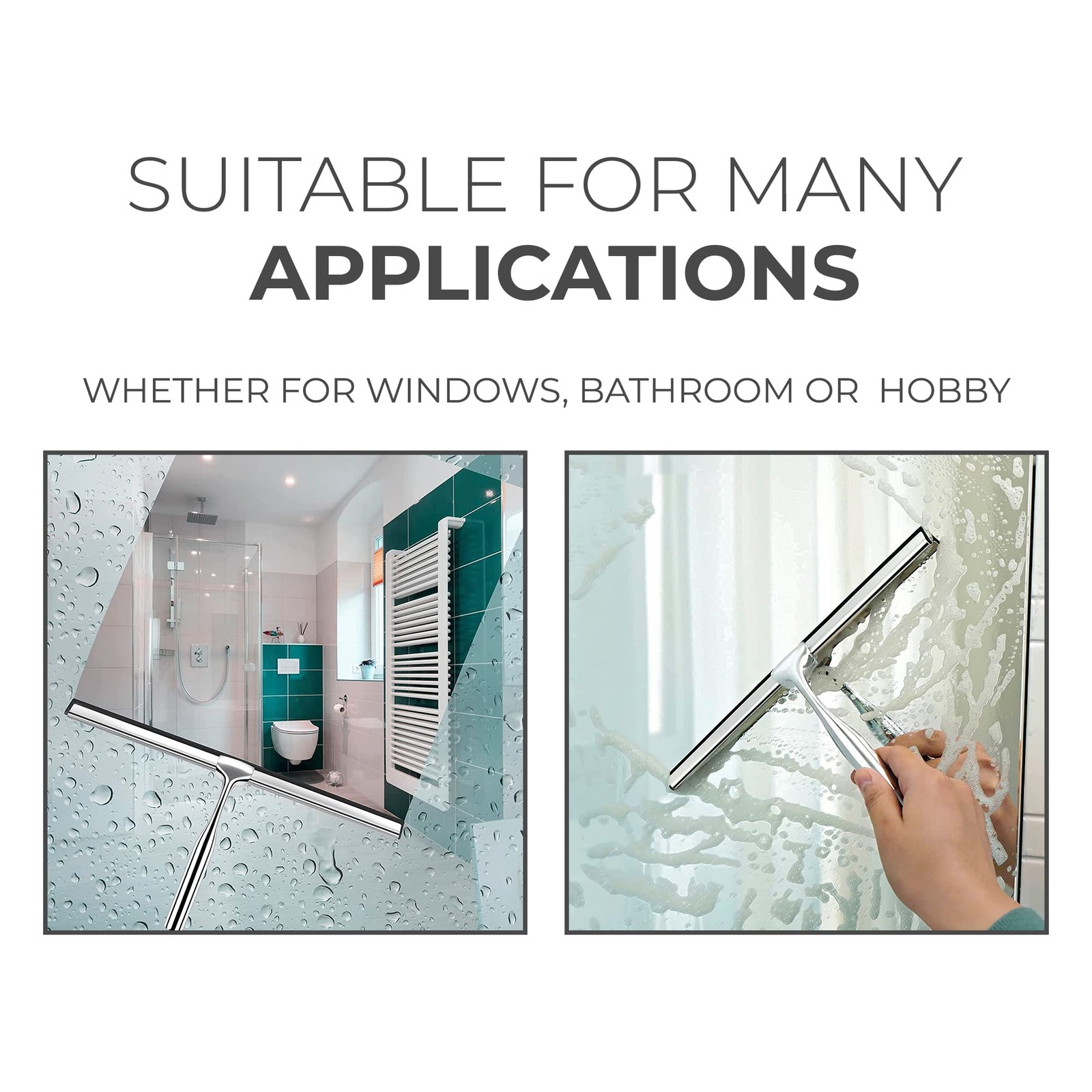 Matte Black Shower Squeegee for Glass Doors with Adhesive Hooks, Squeegee for…