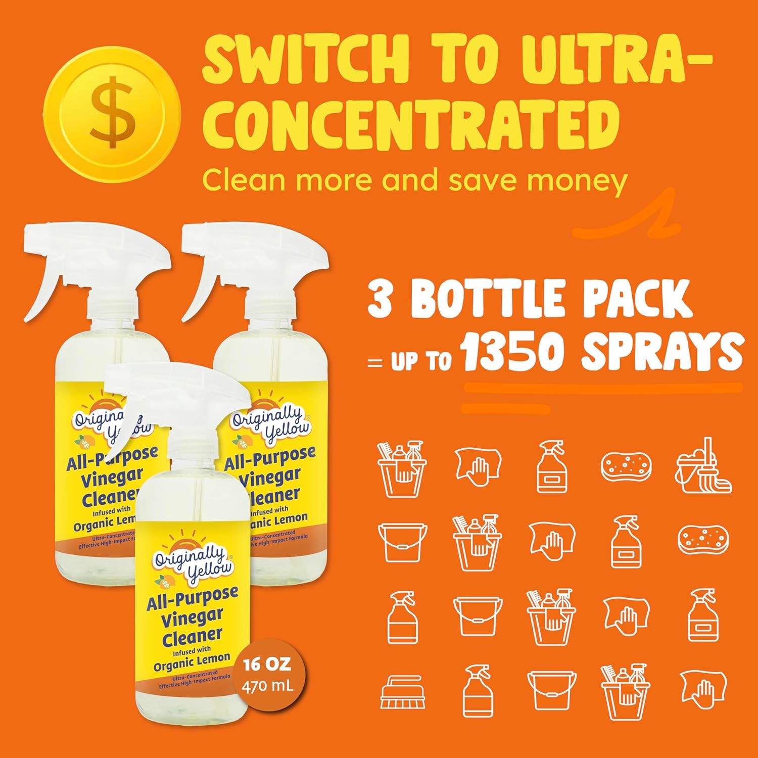 Originally Yellow Vinegar All Purpose Cleaner Spray 3 Pack
