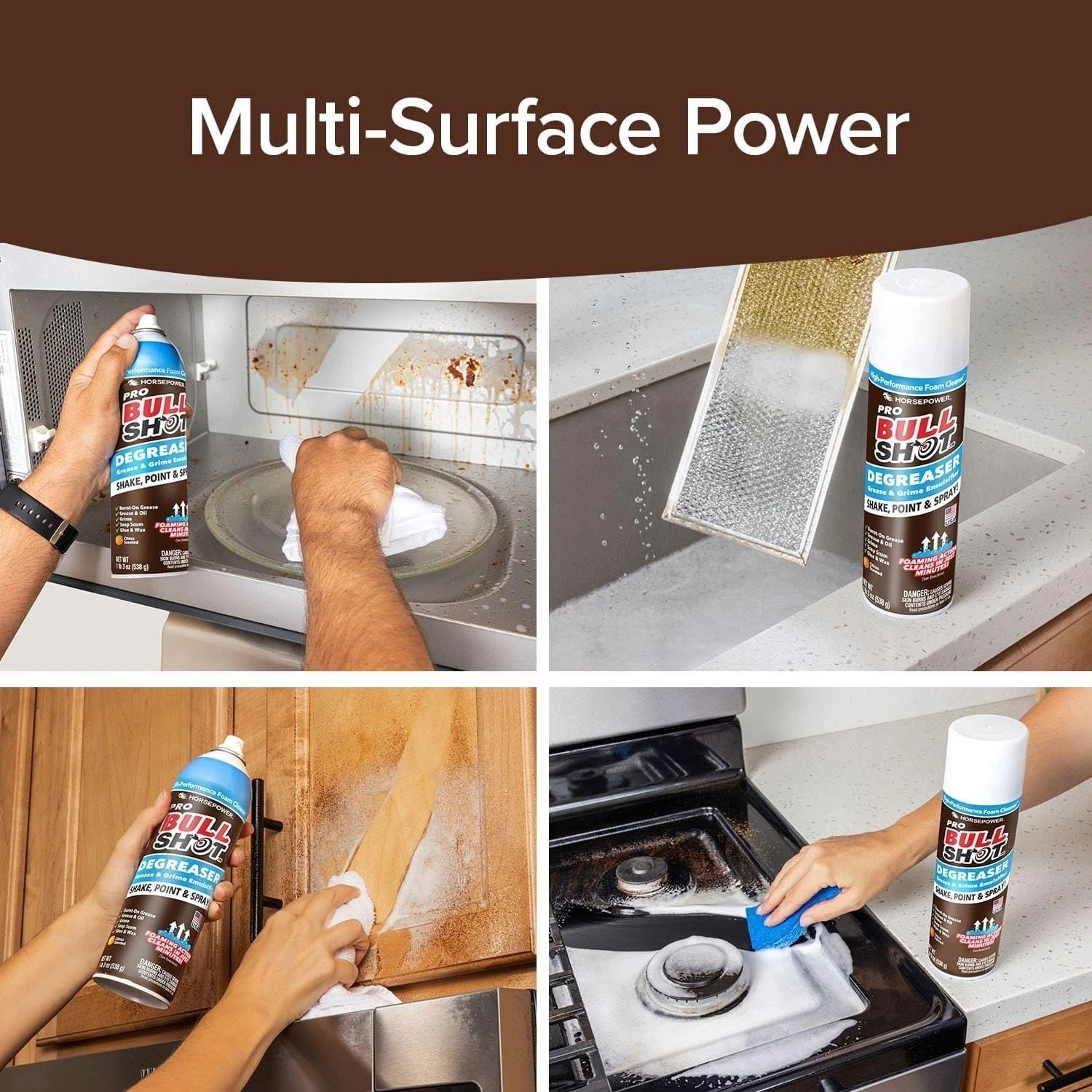Bull Shot Pro Foaming Degreaser & Grime Remover, Heavy-Duty Formula