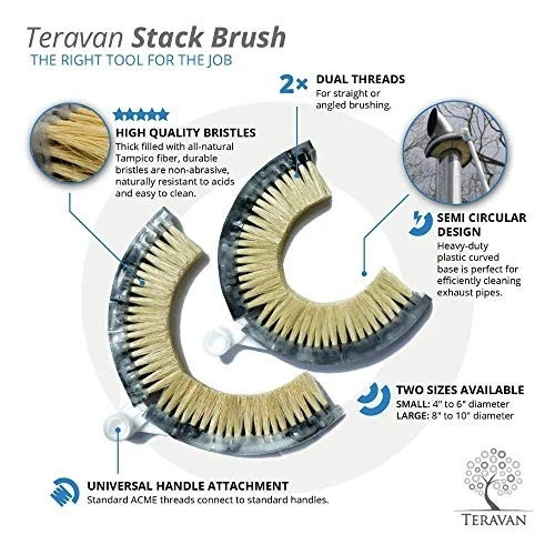 Curved Wash Brush for Exhaust Stack Pipes with Natural Tampico Fiber, 8-10