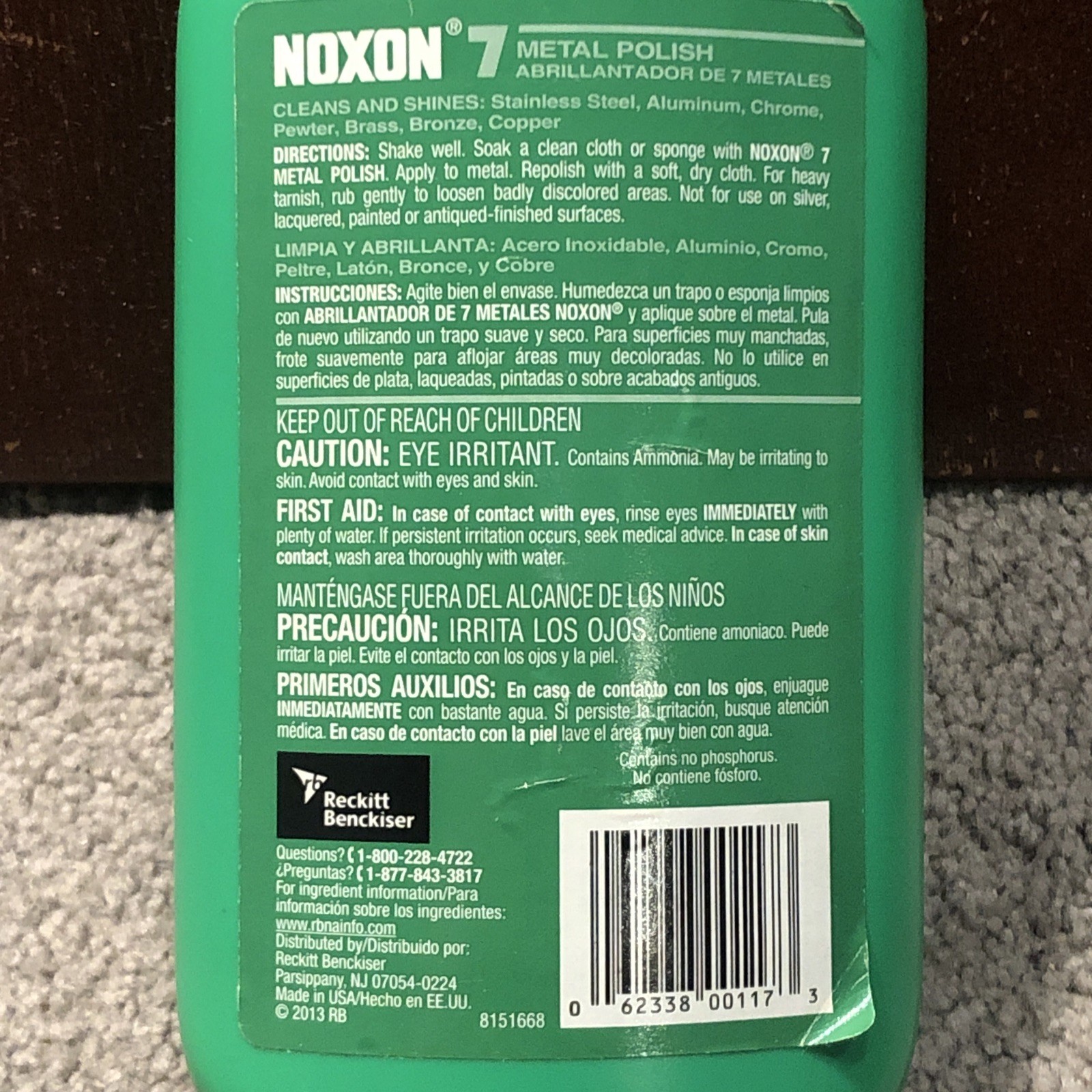 Noxon 7 Liquid Metal Polish for Stainless Steel Aluminum Bronze & Copper 12oz