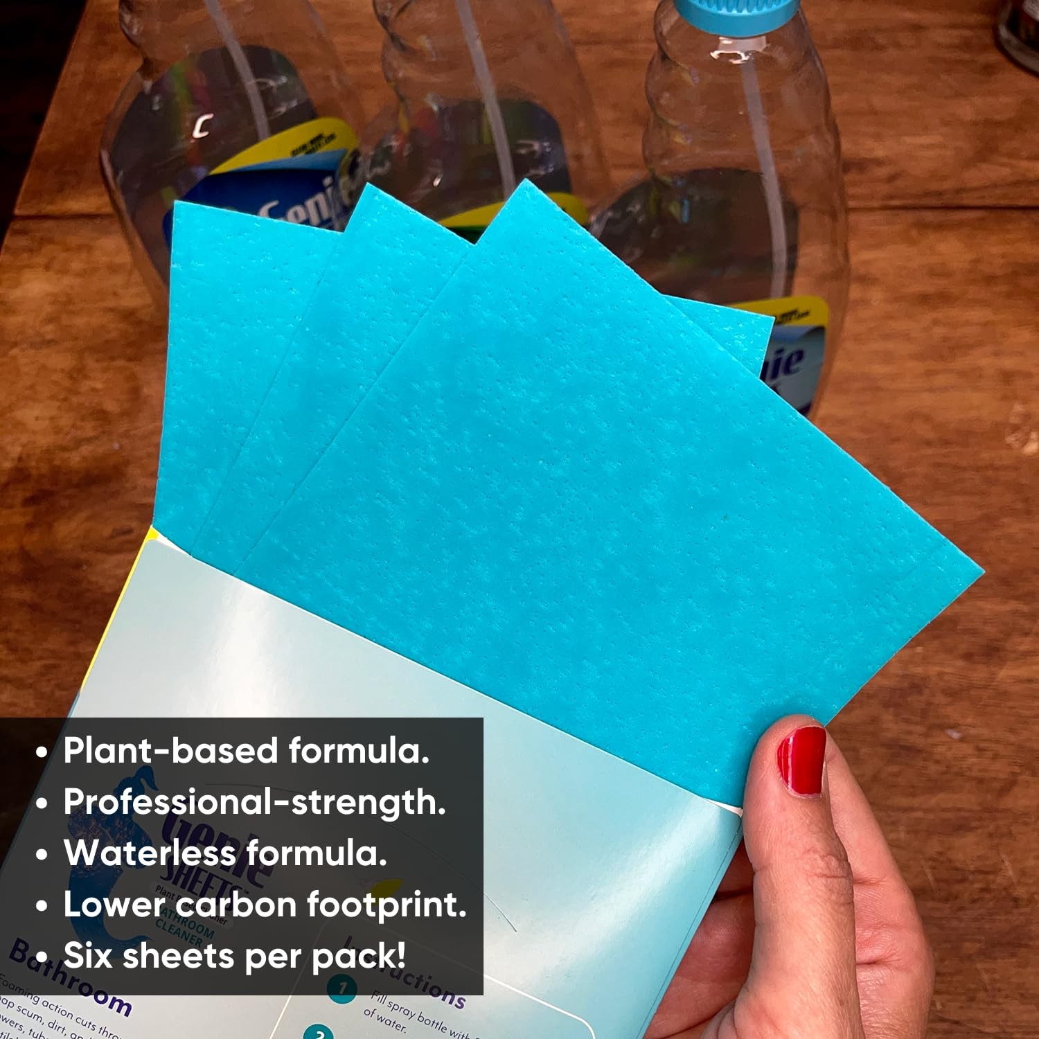 6 Sheets Genie Bathroom Cleaner Concentrate Makes 6 24oz Refills Eco-Friendly