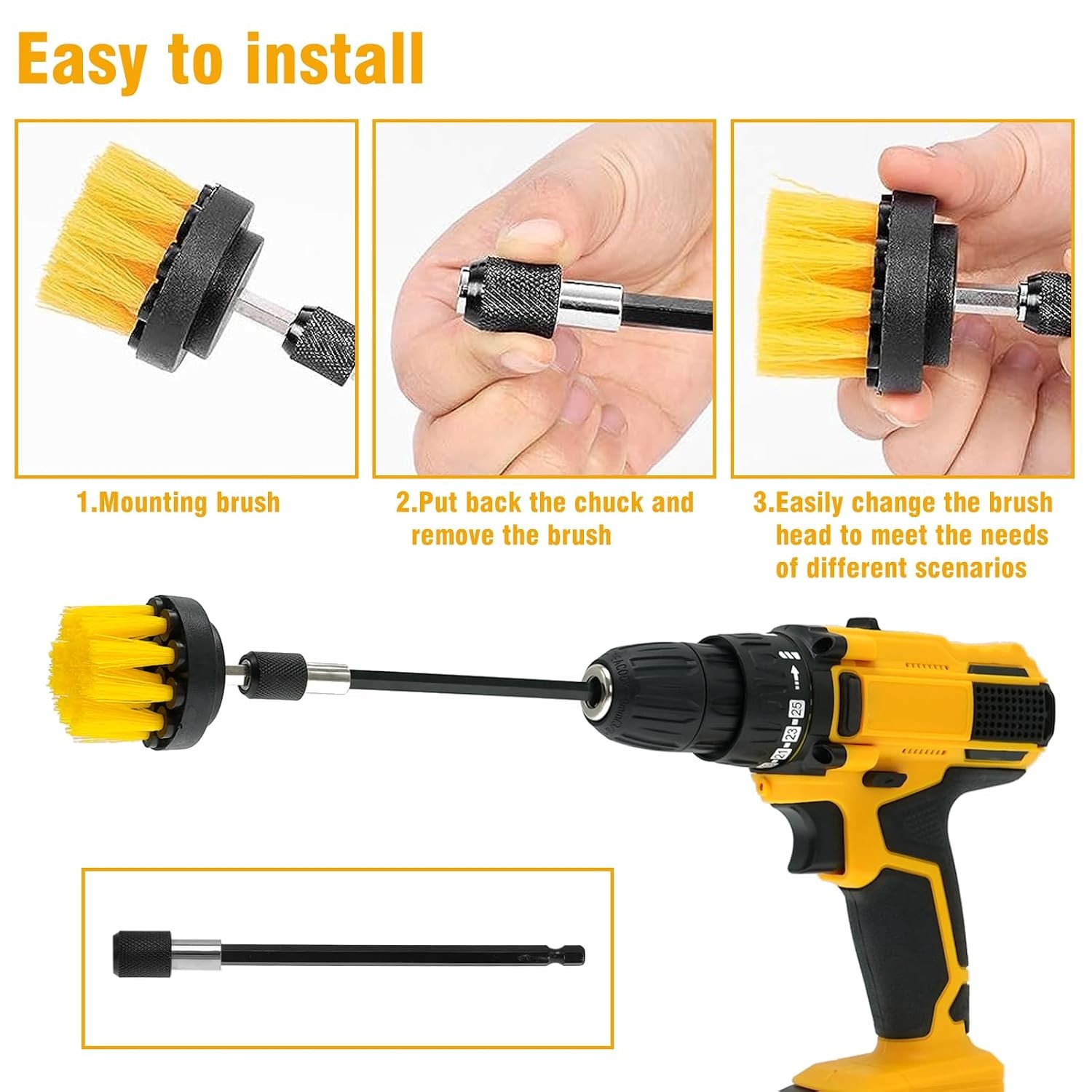 8 Pcs Drill Brush Attachment Set, Power Cleaning Scrub Brush Kit with Extend Lon